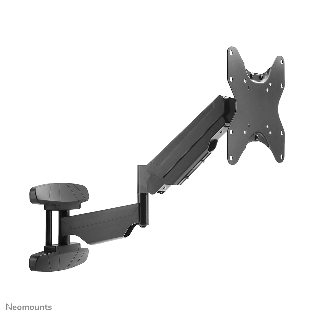Un bras de moniteur noir avec support VESA, sur fond blanc.