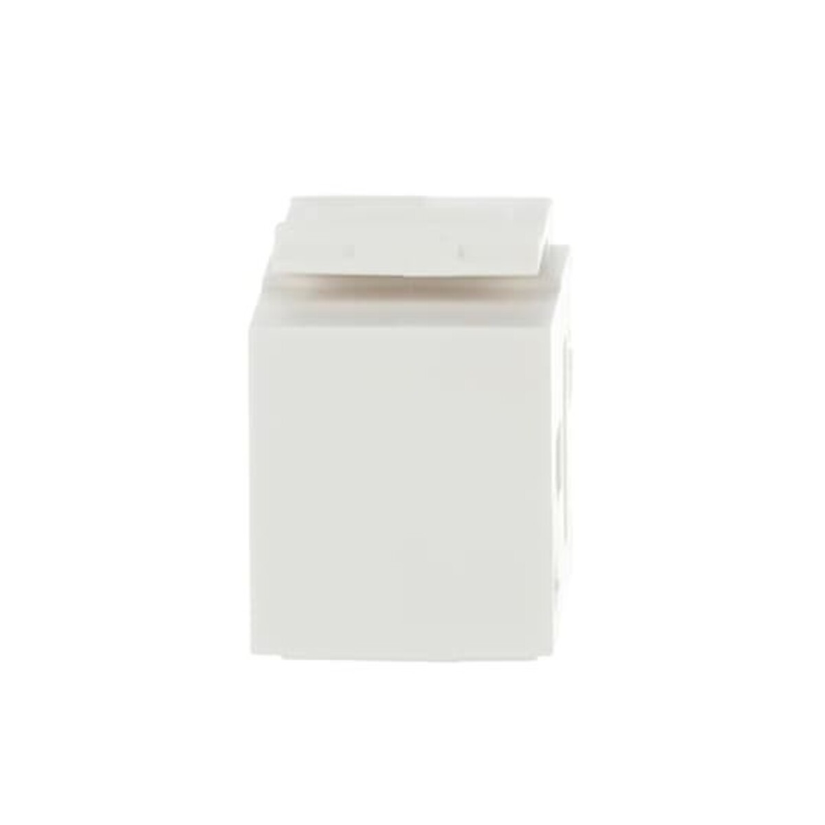 Un cubo bianco con uno sportello superiore, isolato su sfondo bianco.