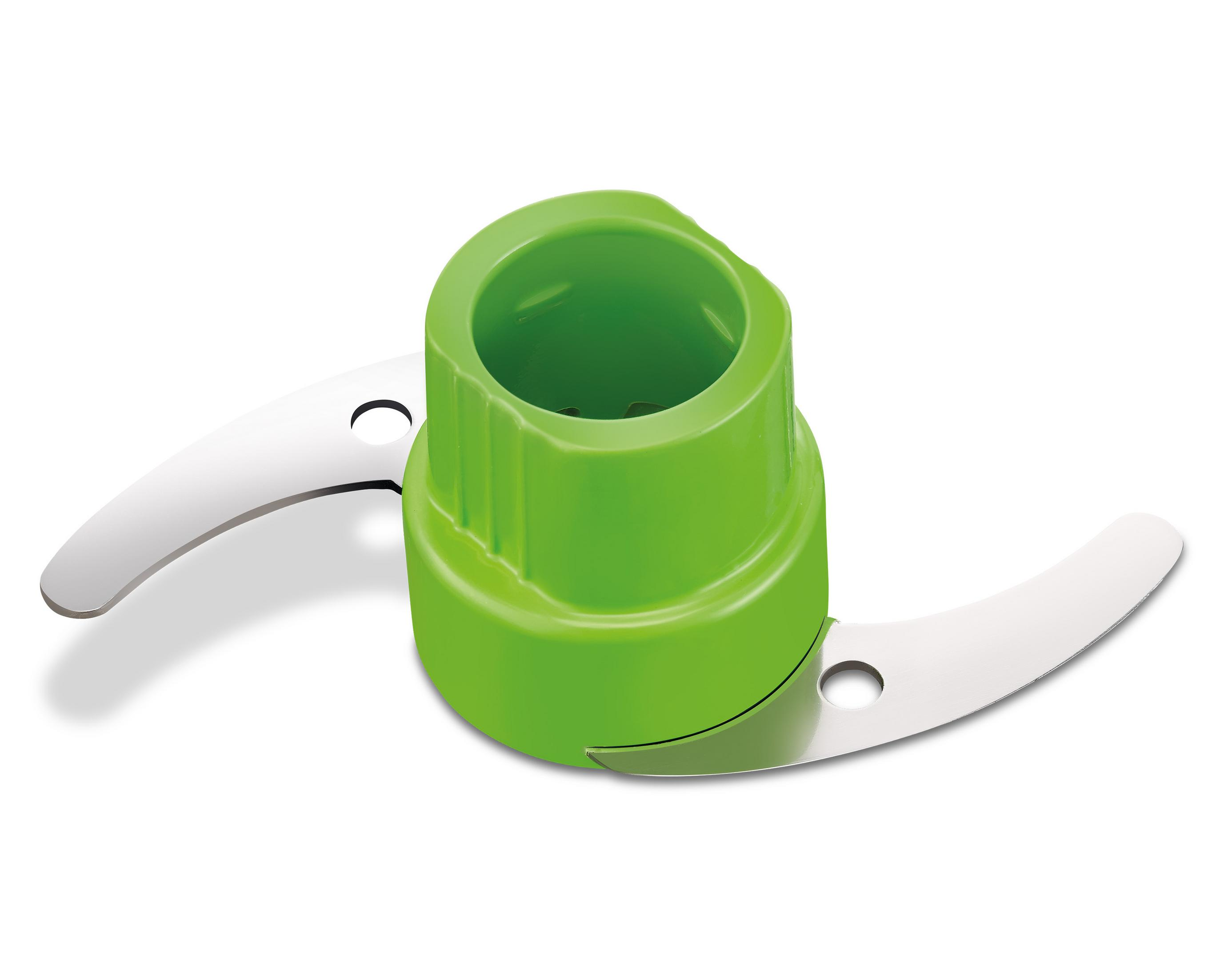 Ein grünes Schneidwerkzeug mit zwei Klingen aus Metall.