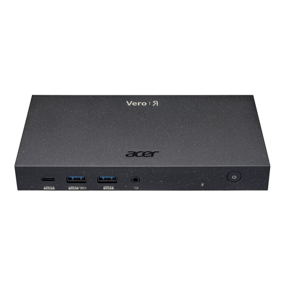 Un computer Acer Vero nero con porte USB, jack audio e pulsante di accensione.