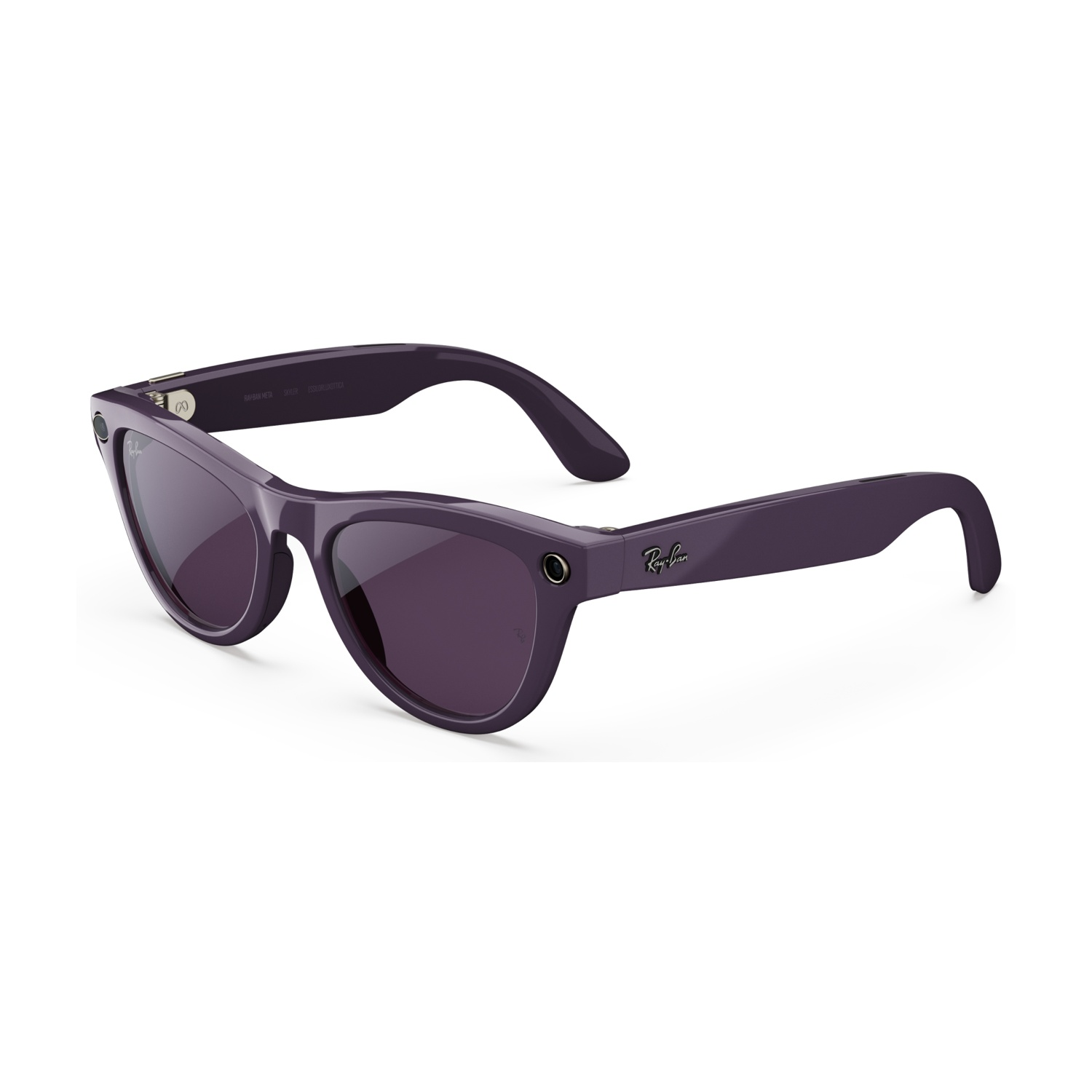 Lila Ray-Ban smarte Brille mit dunklen Gläsern und silbernen Akzenten.