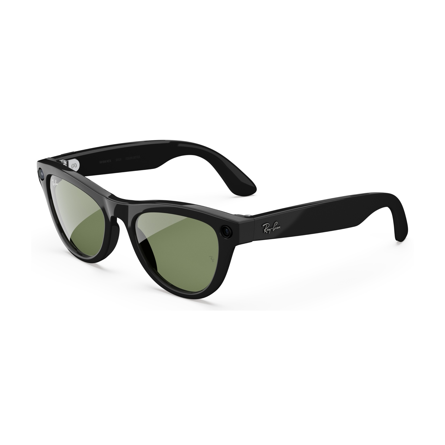 Schwarze Ray-Ban Smart Glasses mit grünen Gläsern und silbernen Akzenten.