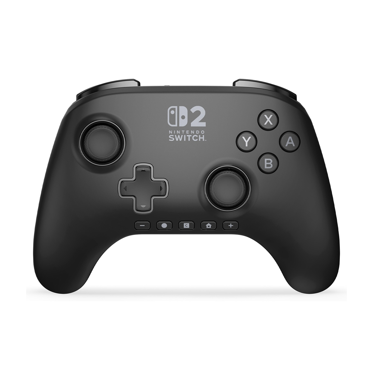 Ein schwarzer Nintendo Switch Pro Controller mit Joysticks, Tasten und Logo.