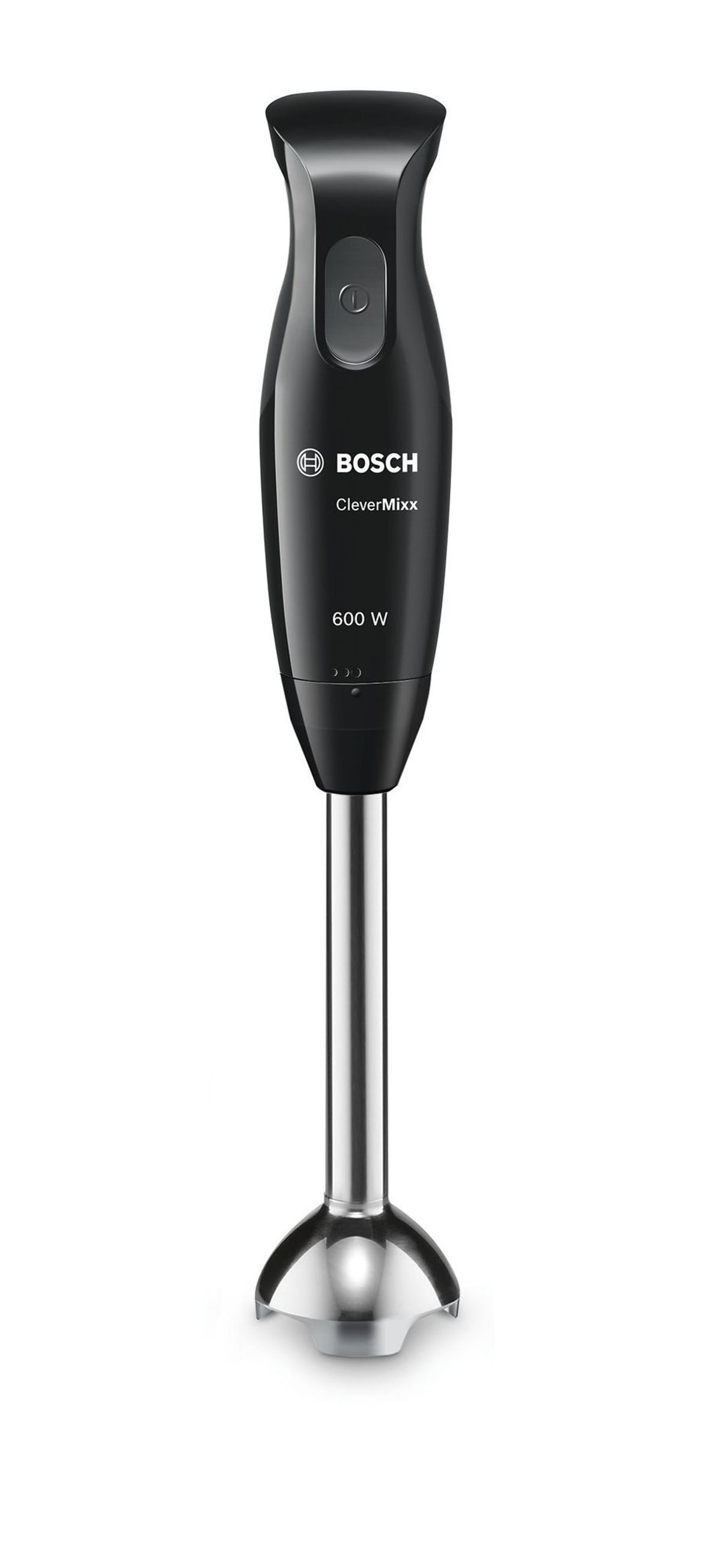 Schwarzer Bosch Stabmixer mit Edelstahlschaft und Klingenschutz.