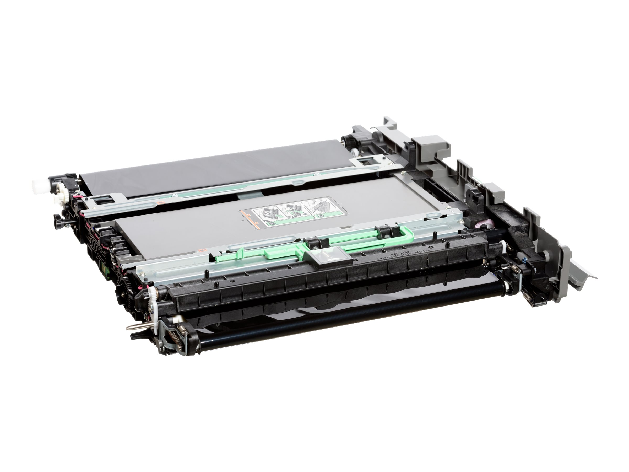 Un'unità toner o tamburo per stampante, con componenti in plastica neri e grigi.