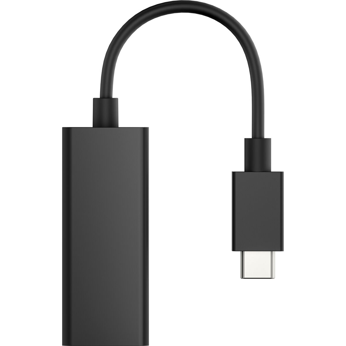 Adattatore USB-C nero con cavo e alloggiamento rettangolare.