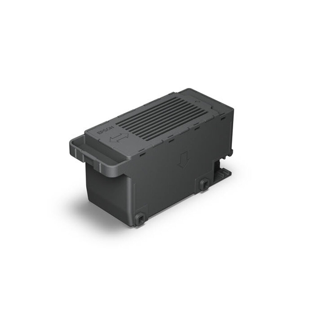 Cartuccia d'inchiostro Epson grigio scuro con fessure di ventilazione e indicatori a freccia.