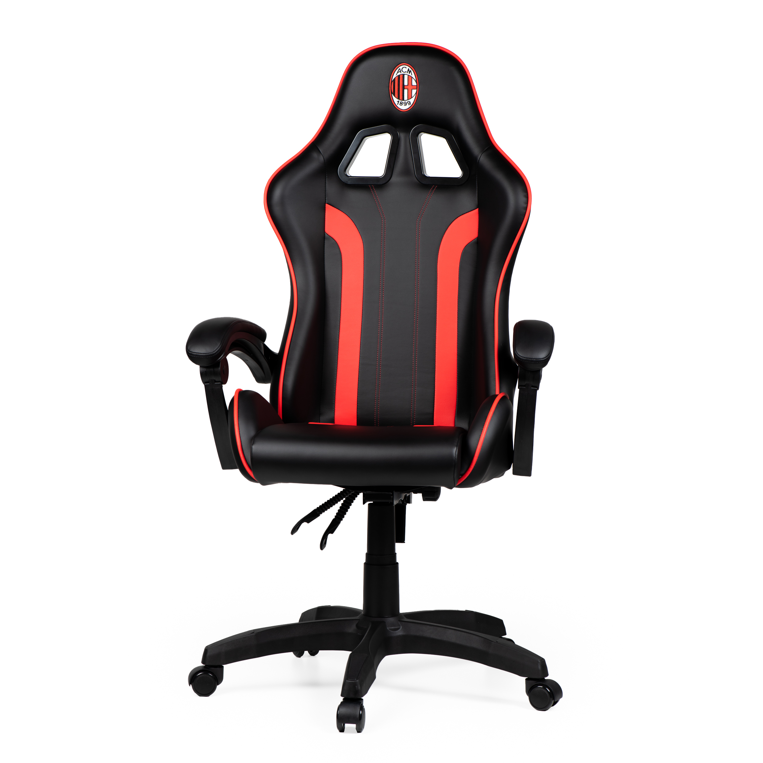 Sedia da gaming nera con accenti rossi e logo AC Milan.