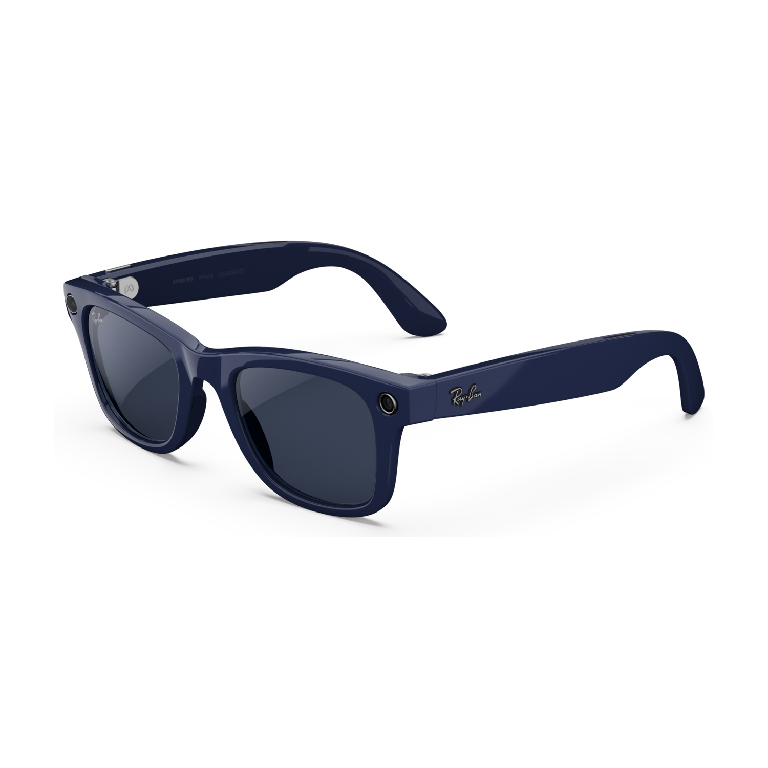 Occhiali da sole smart Ray-Ban blu scuro con telecamere.