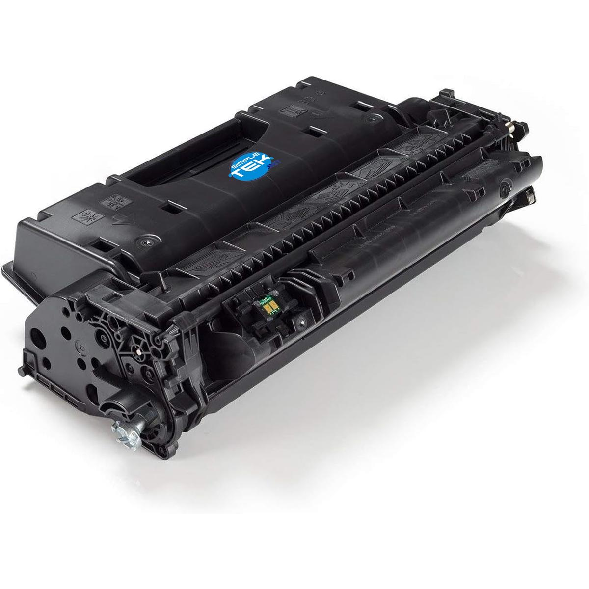 Una cartuccia toner per stampante nera con logo blu.
