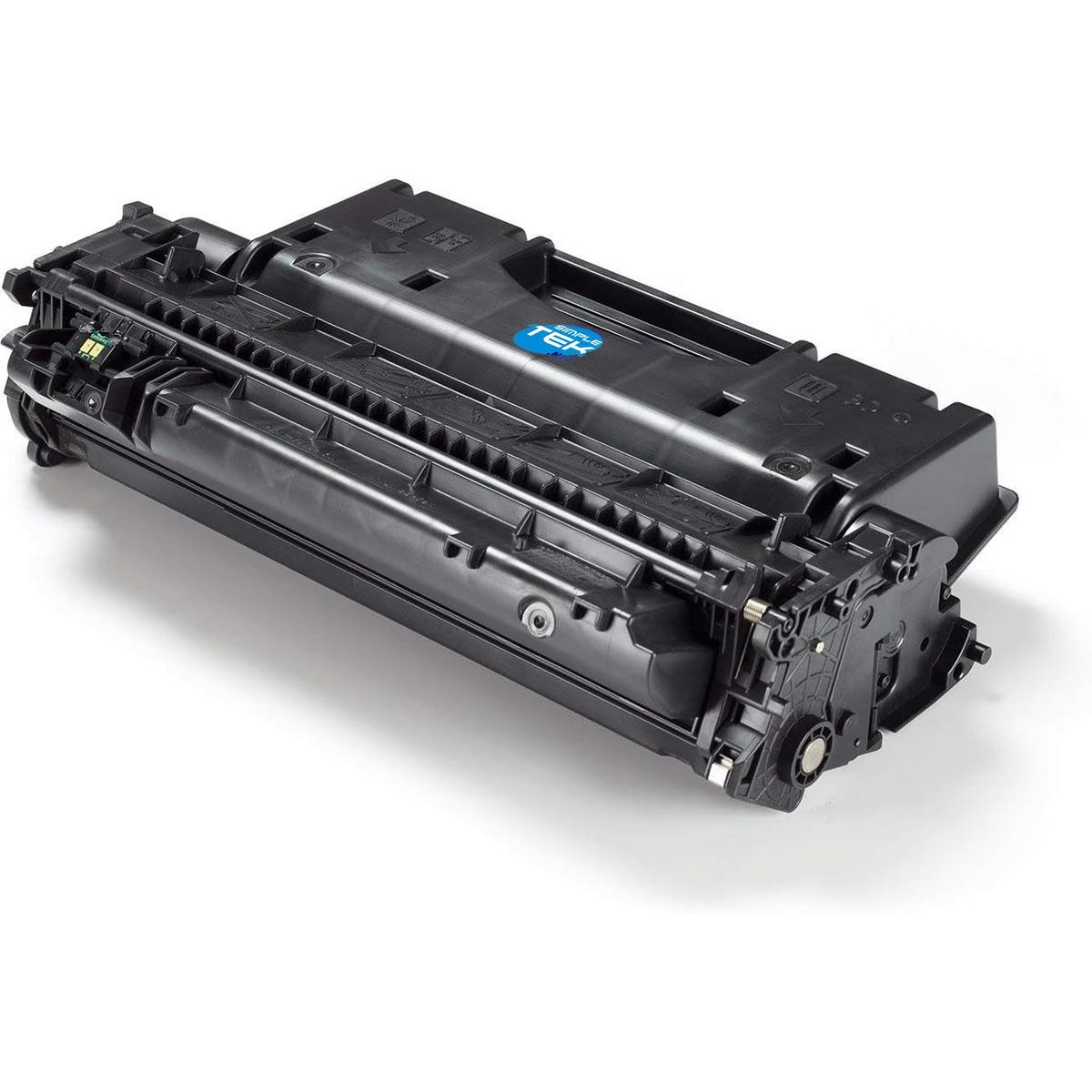 Cartuccia toner stampante laser nera con logo blu su sfondo bianco.