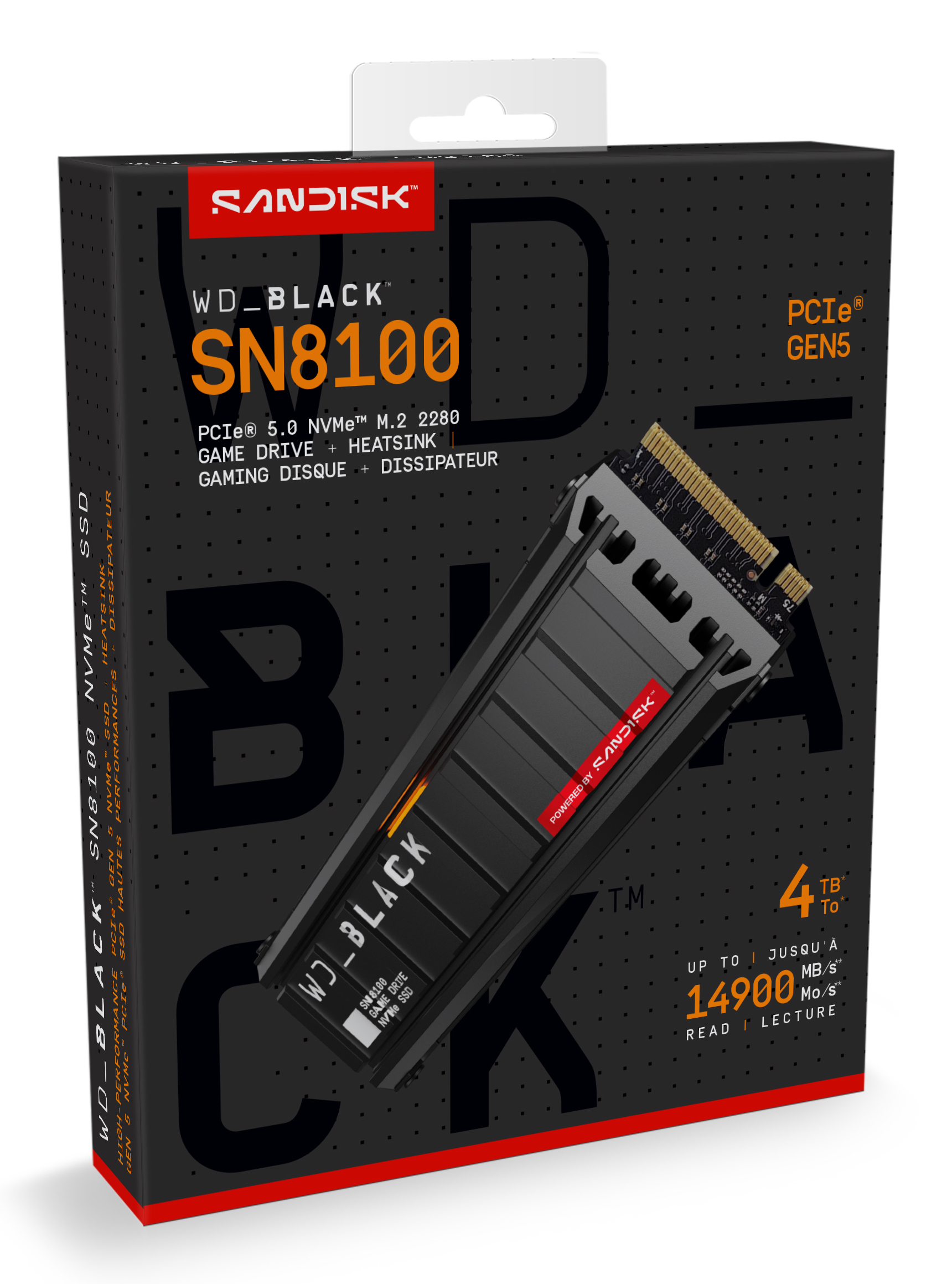 Caja negra SSD WD_BLACK SN8100 con SSD M.2 con disipador. PCIe Gen5.
