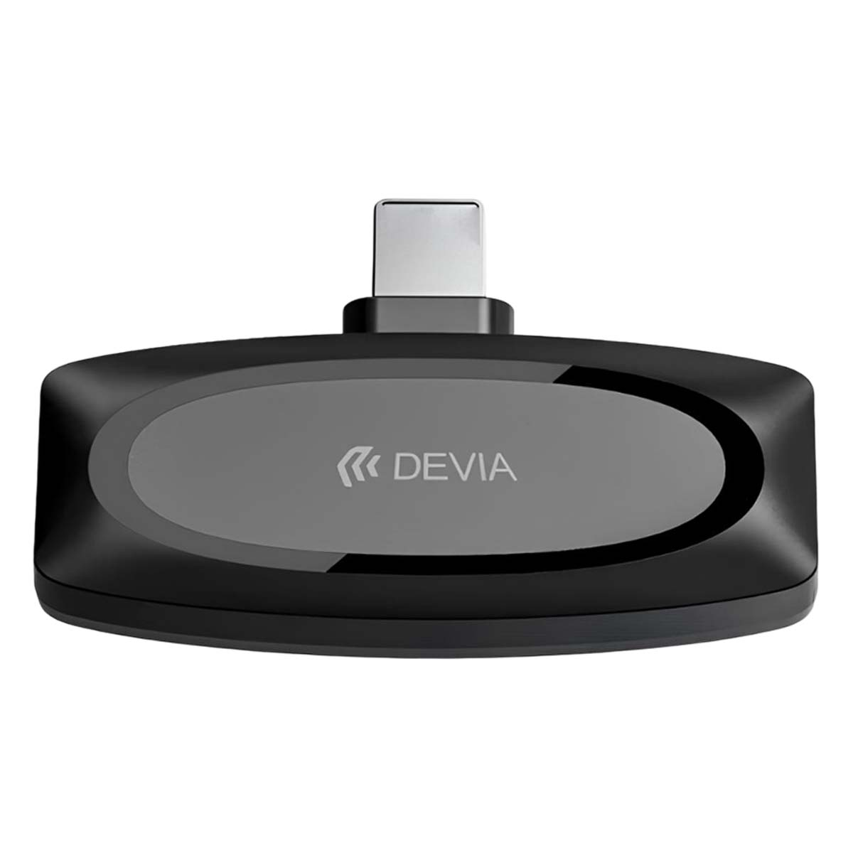 Adattatore Devia USB-C nero con connettore argentato in alto.