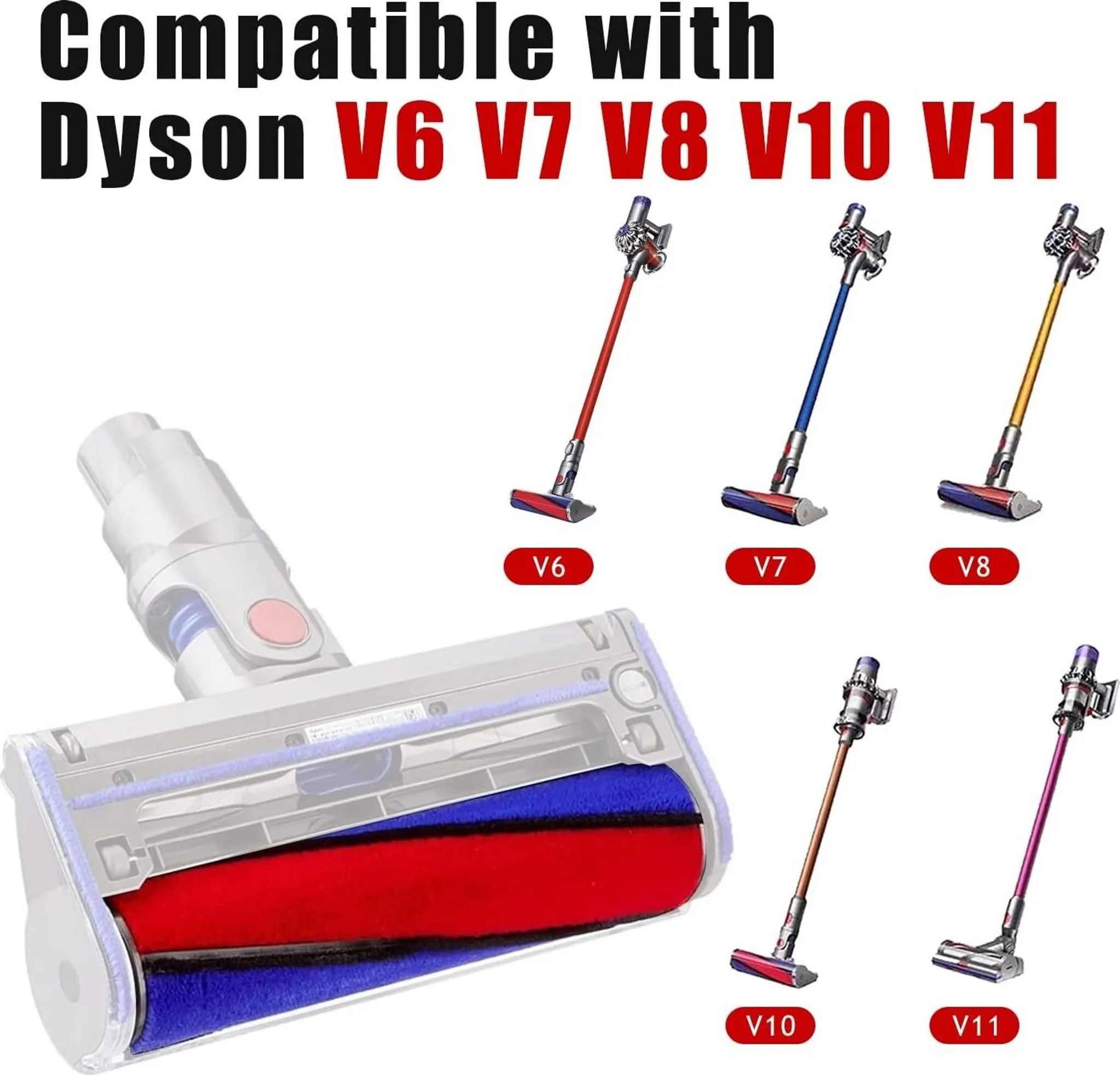 Dyson Staubsaugerteile: großer Bürstenkopf und 5 Modelle.