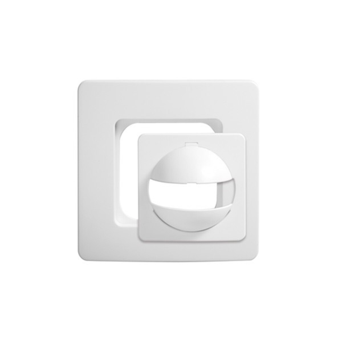 Un dispositivo quadrato bianco con un'apertura arrotondata al centro.