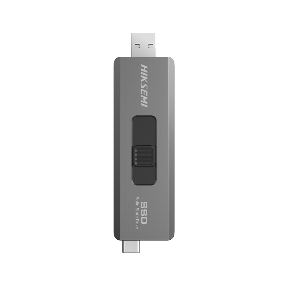 SSD HIKSEMI grigio a stato solido con connettori USB-C e USB-A.