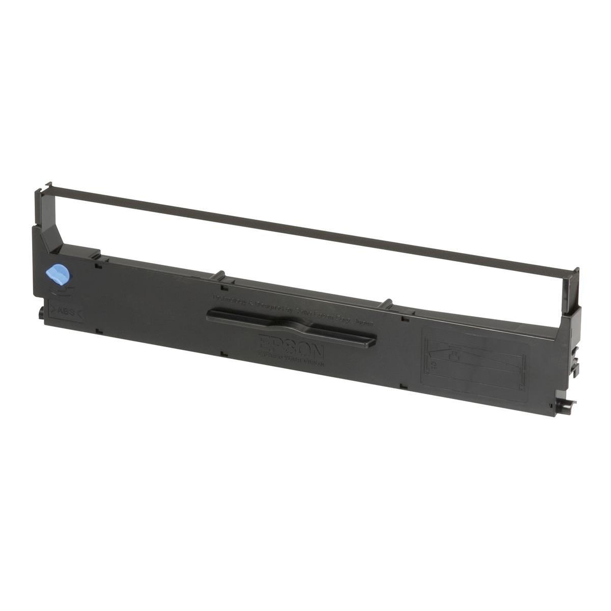 Cartuccia di nastro inchiostro Epson nero per stampanti. Testo e loghi.