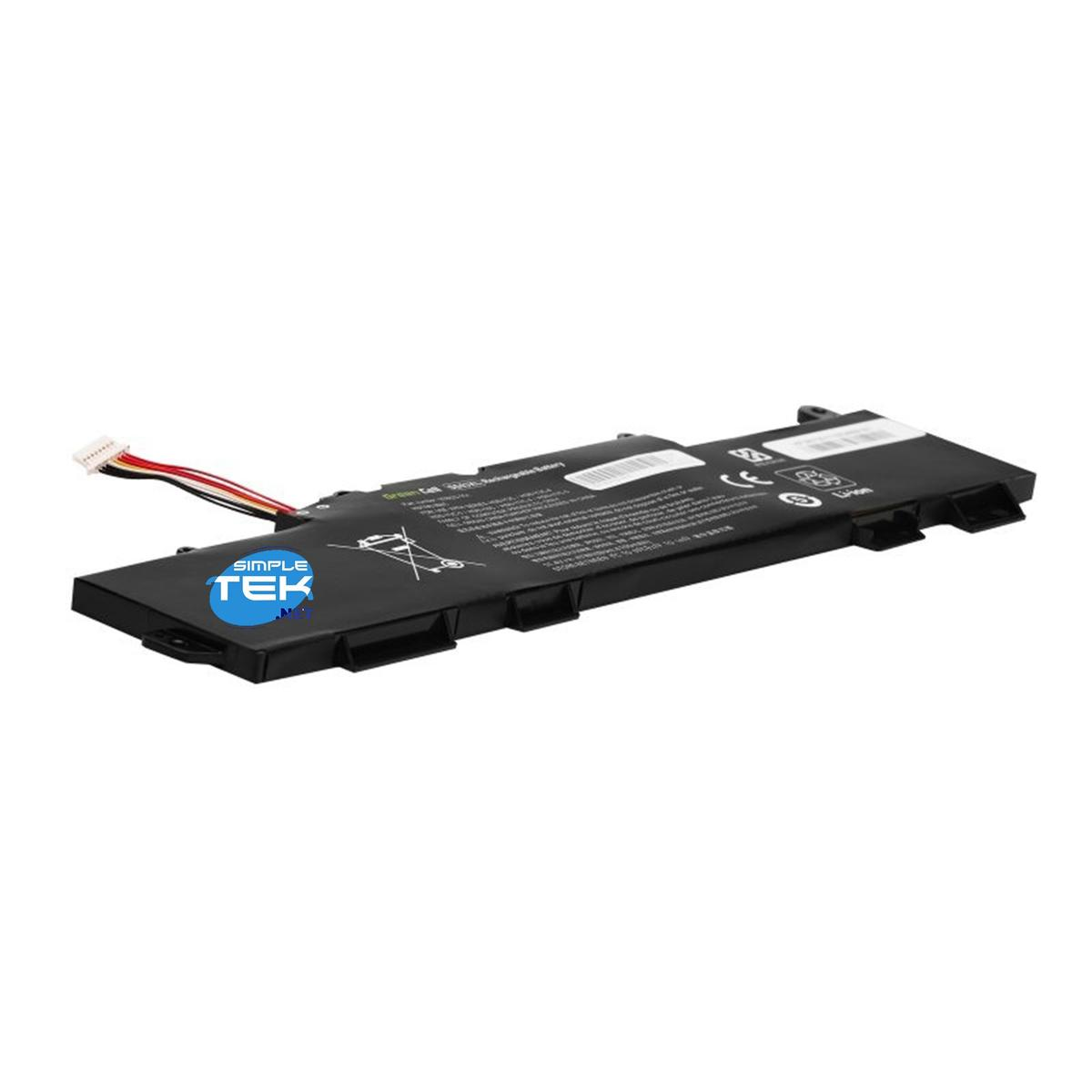 Batteria nera per laptop con cavi colorati e logo 'Simple Tek' su sfondo bianco.