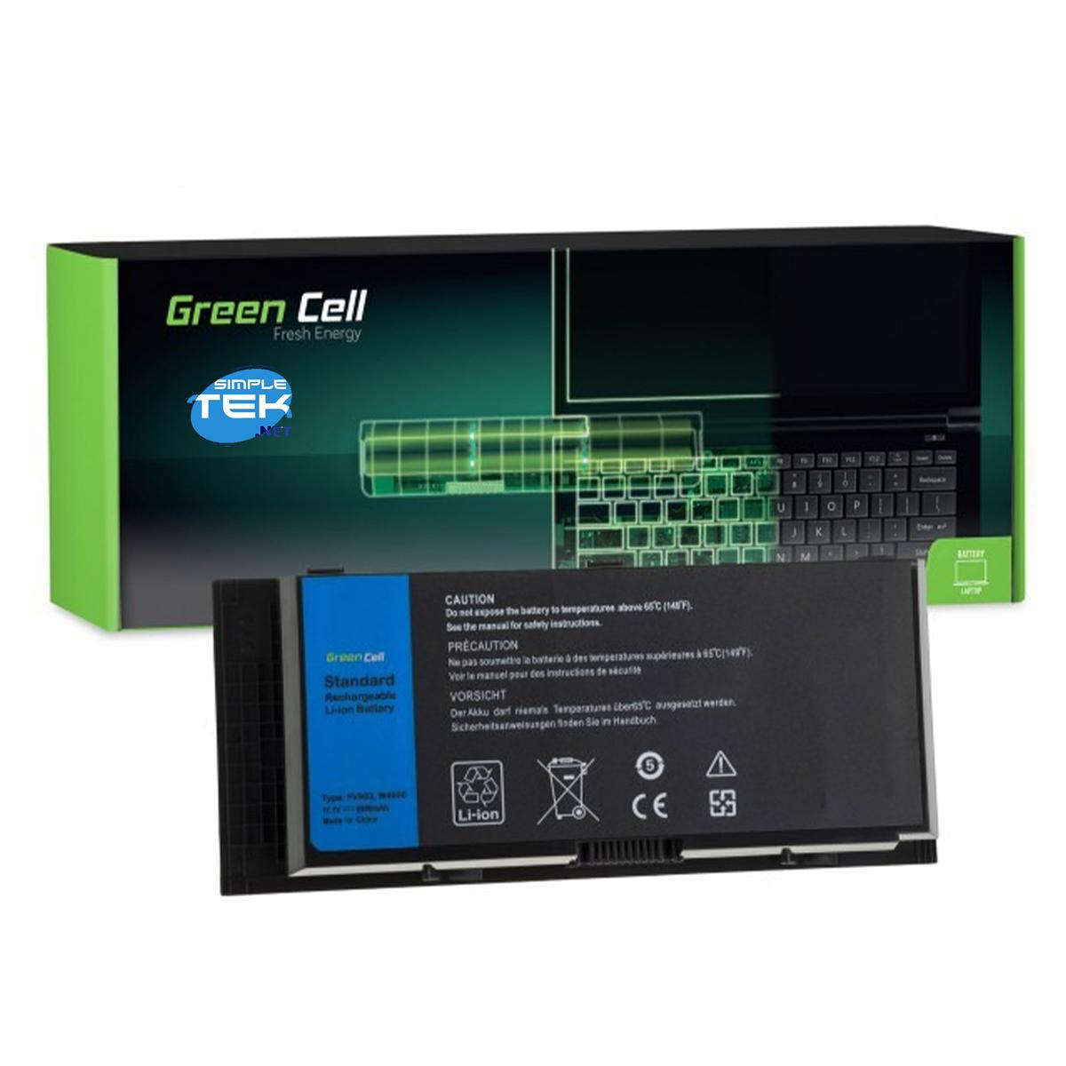 Batteria Li-ion Green Cell in confezione con dettagli di laptop e batteria.