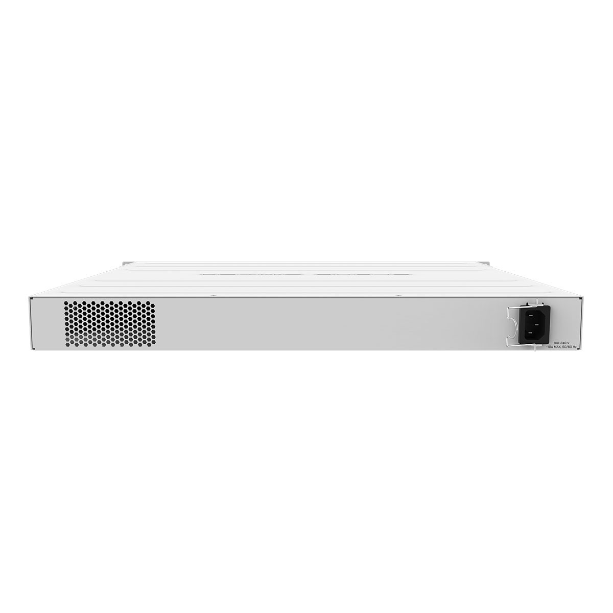 Uno switch di rete bianco con ingresso di alimentazione a destra e ventilazione a sinistra.
