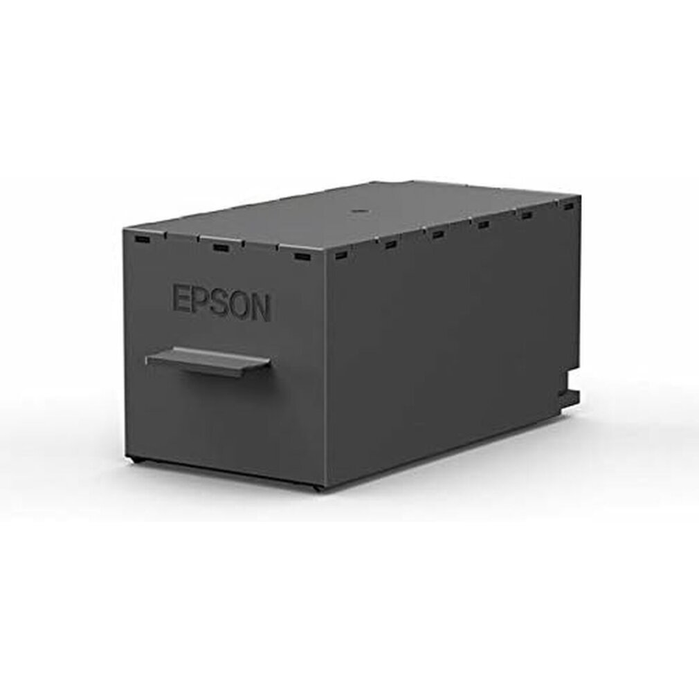 Una cartuccia d'inchiostro Epson grigio scuro con una maniglia sul lato sinistro.