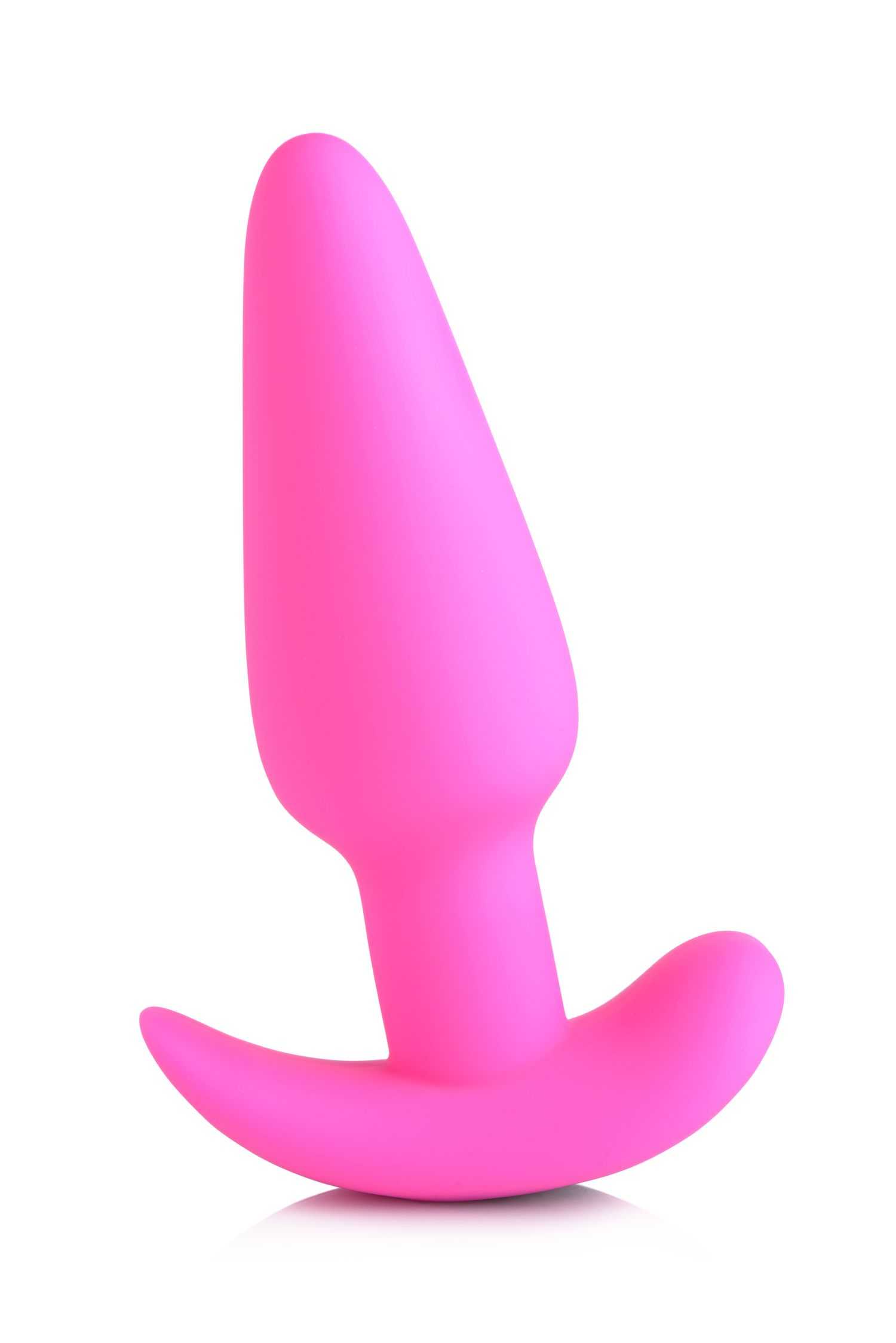 Ein rosafarbener Butt Plug mit einem konischen Ende und einem gebogenen Griff.