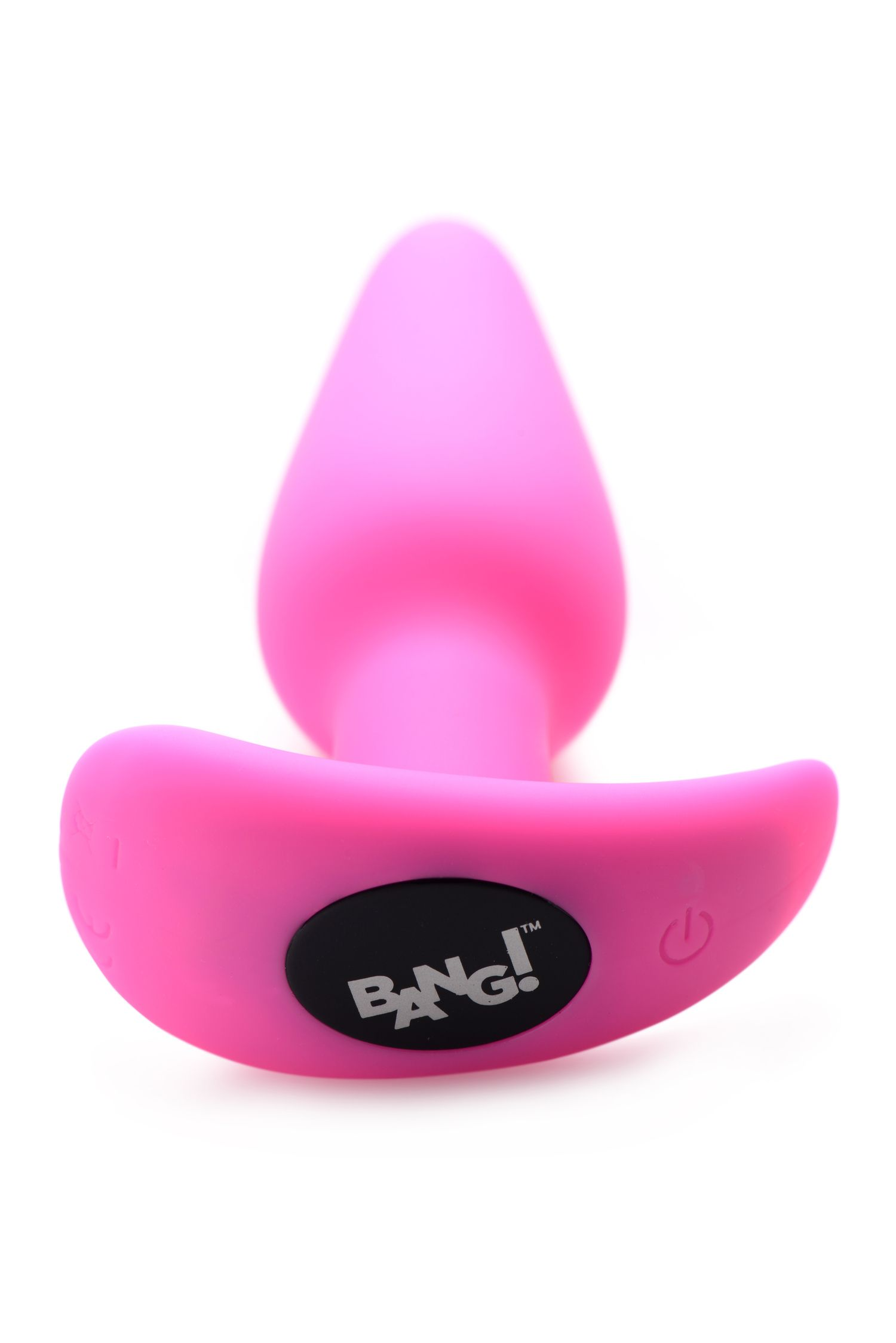 Ein pinkfarbener Butt Plug mit einem breiten Griff und dem Markenlogo.
