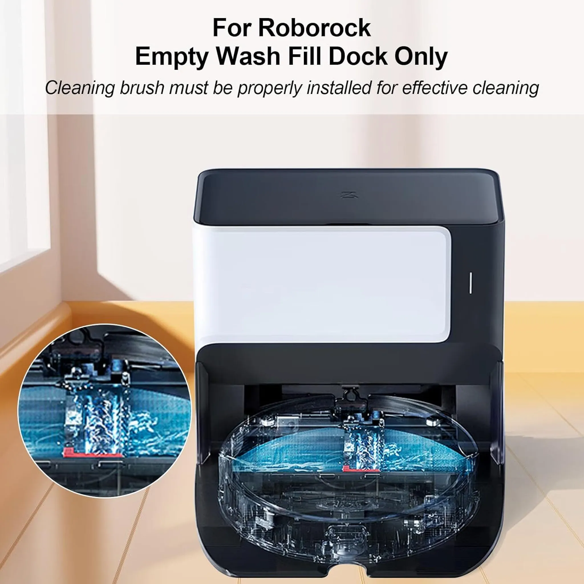 Roborock-Dock mit Wisch- und Füllfunktion. Roboter im Dock mit Wasser.