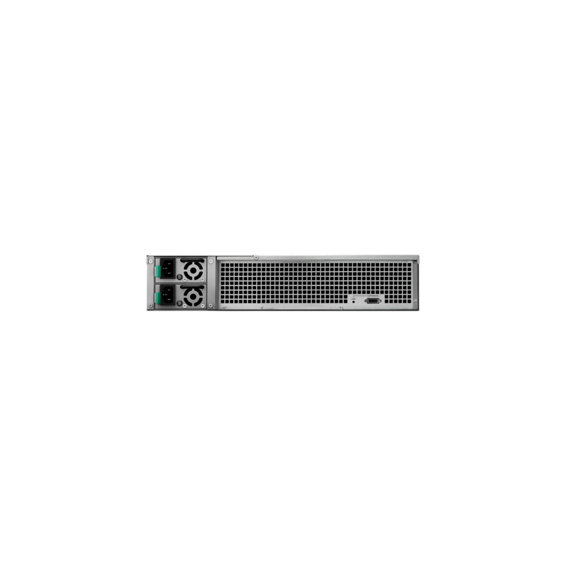 Retro di un'unità rack server con due ingressi di alimentazione, ventole e una porta di espansione.