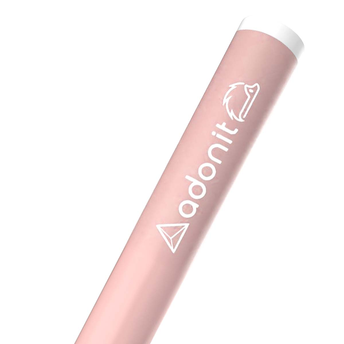 Una penna rosa con logo bianco e testo "Adonit".