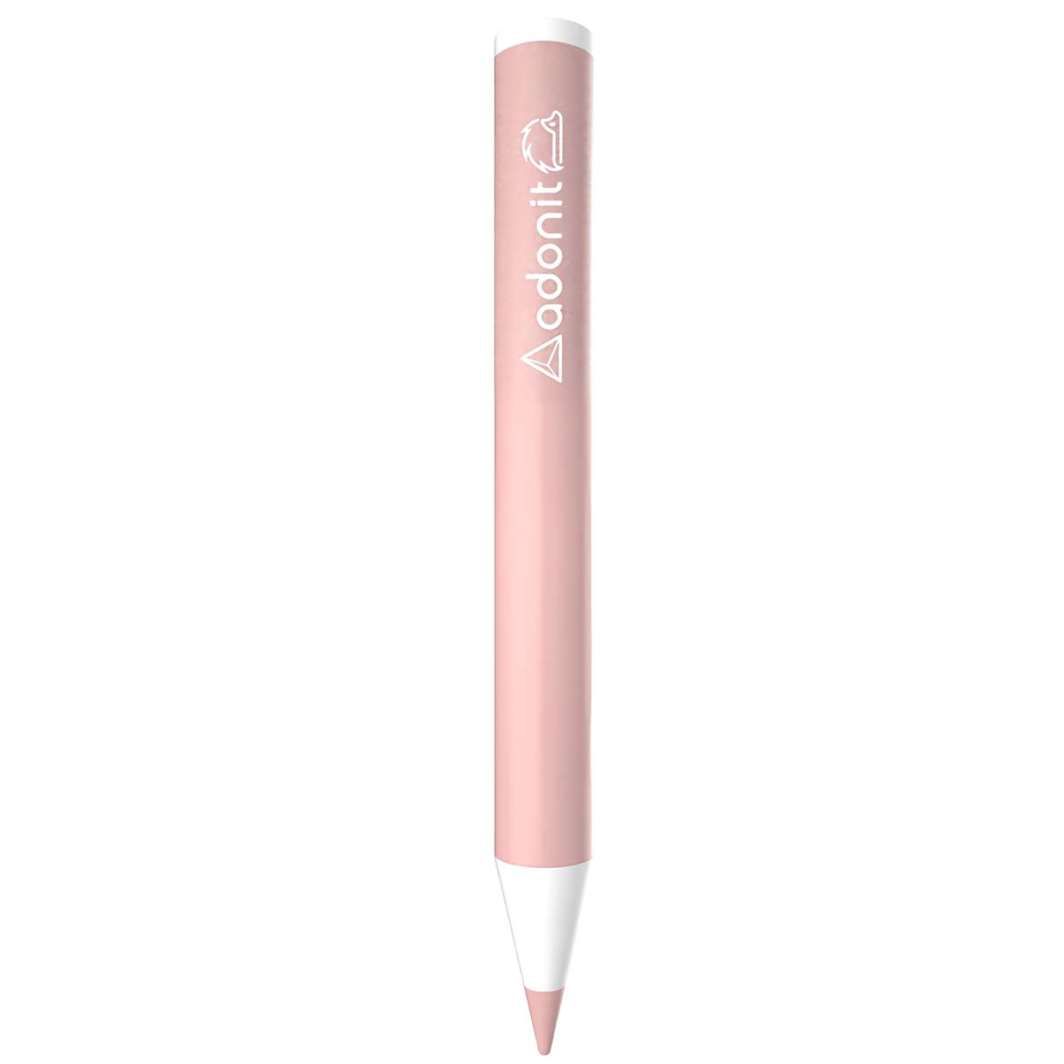 Uno stilo rosa con punta e cappuccio bianchi. Il logo Adonit è sul lato.