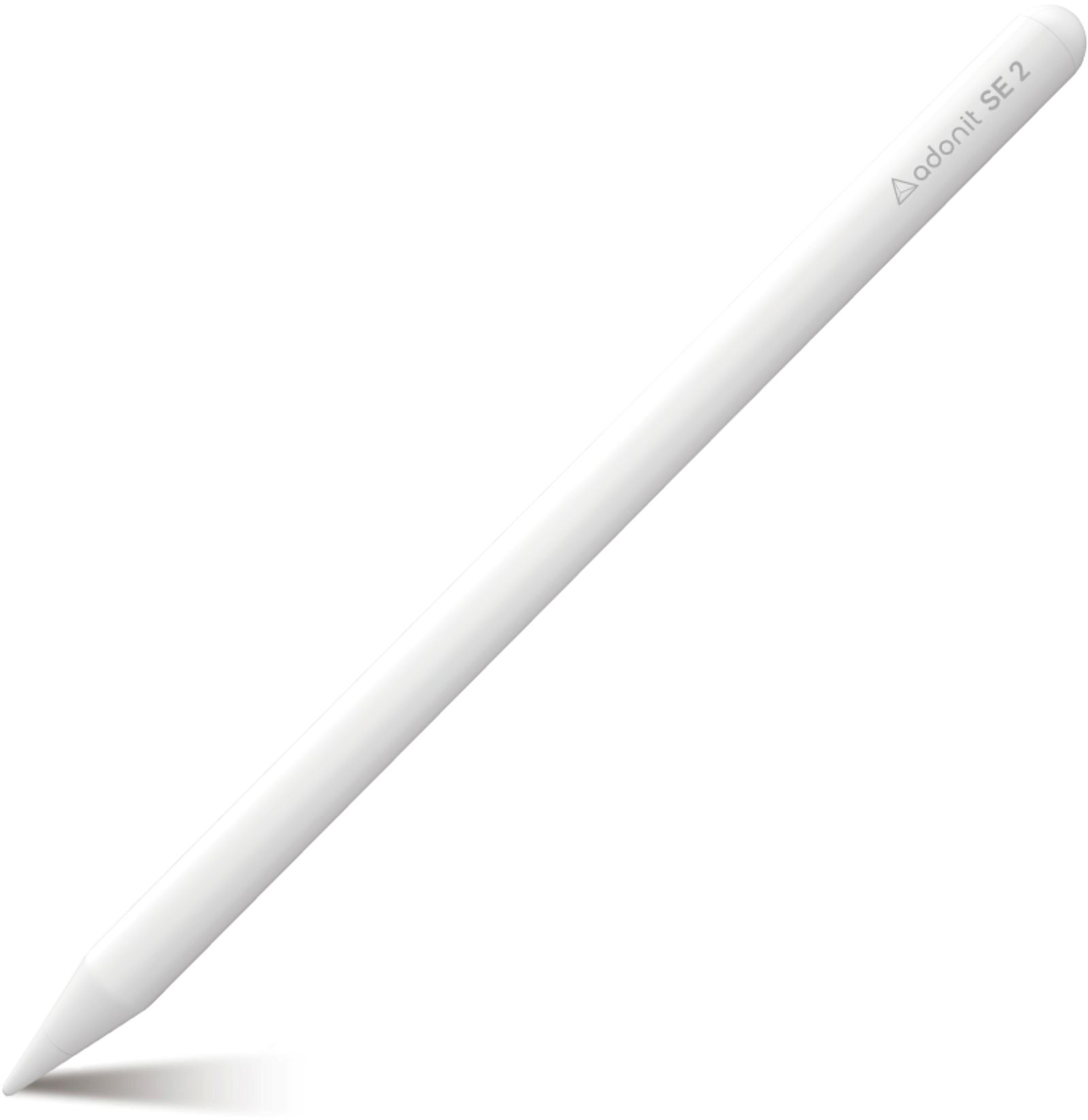Una penna stilo Adonit SE 2 bianca con punta sottile, su sfondo bianco.