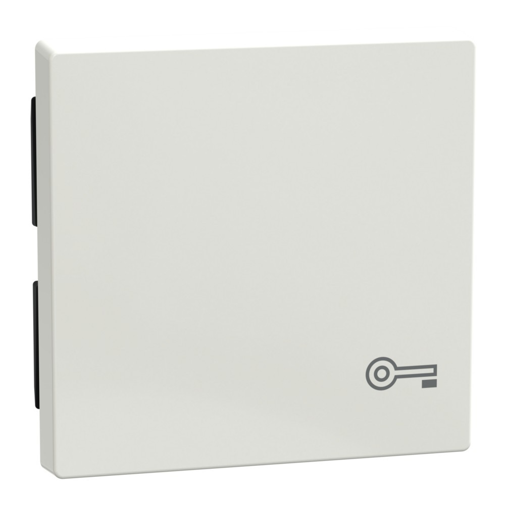 Un dispositivo quadrato bianco con un'icona a forma di chiave grigio scuro sul lato destro.