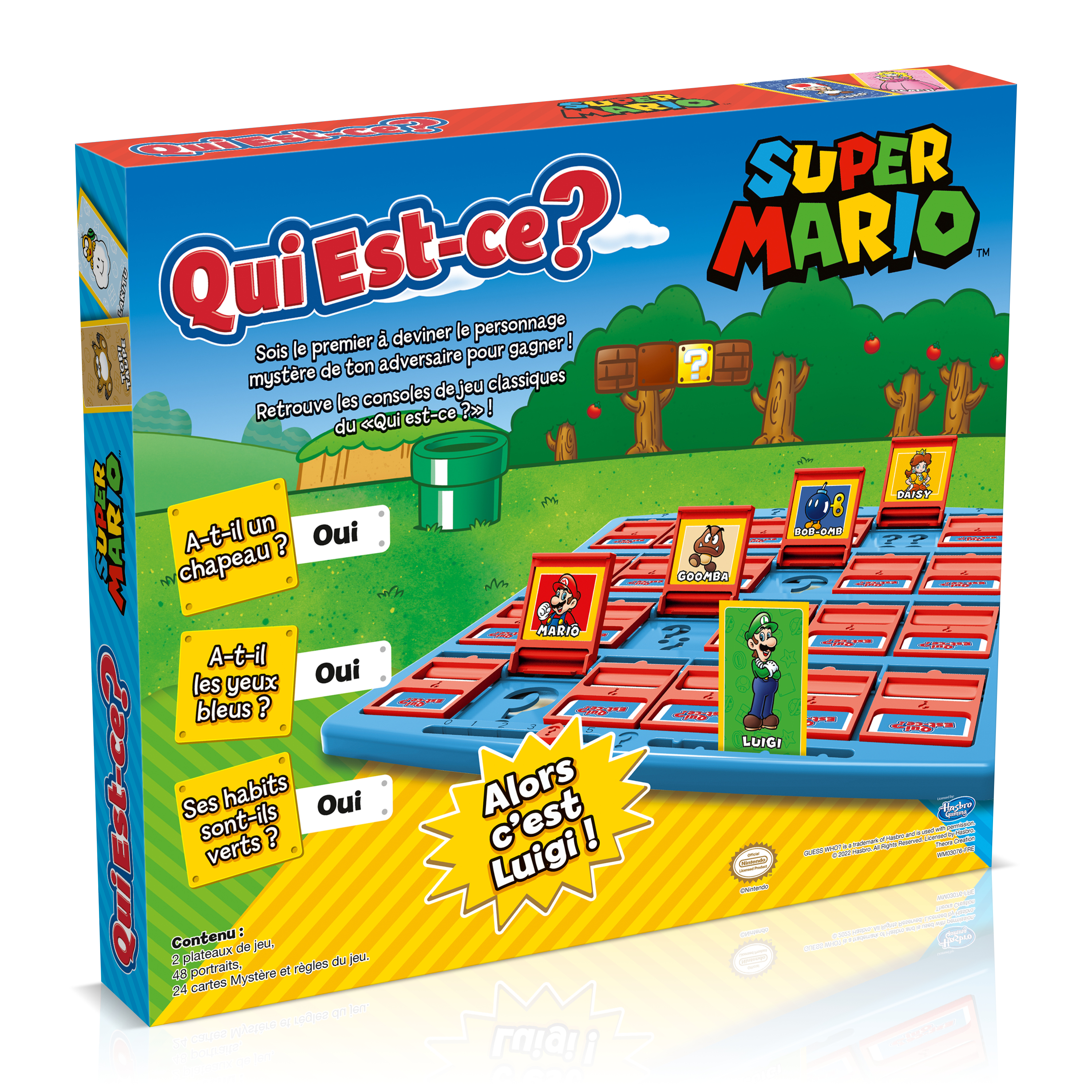 Gioco da tavolo "Indovina Chi?" Super Mario con carte personaggio come Mario & Luigi.