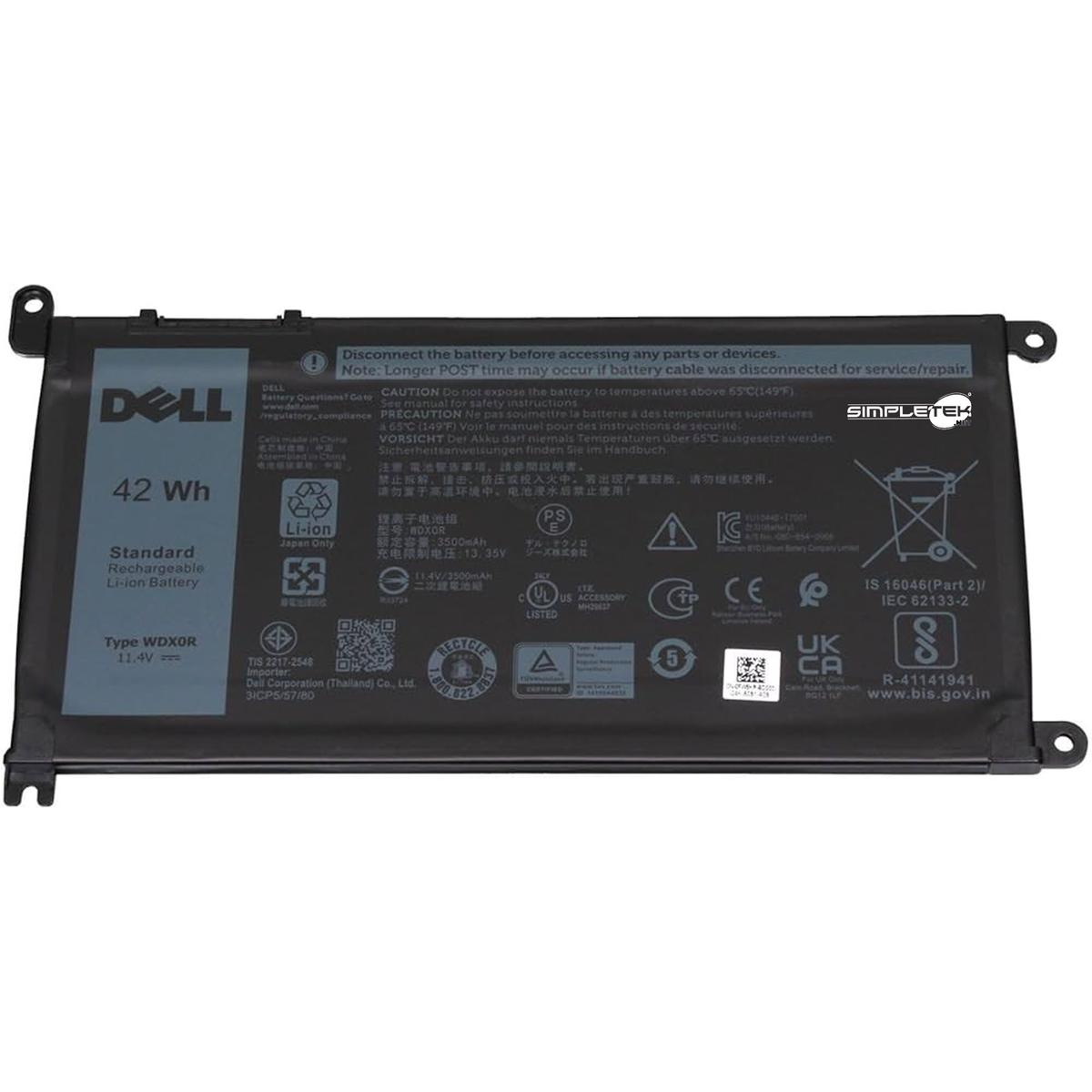 Batteria nera per laptop Dell (42 Wh) modello WDXOR, Li-ion.
