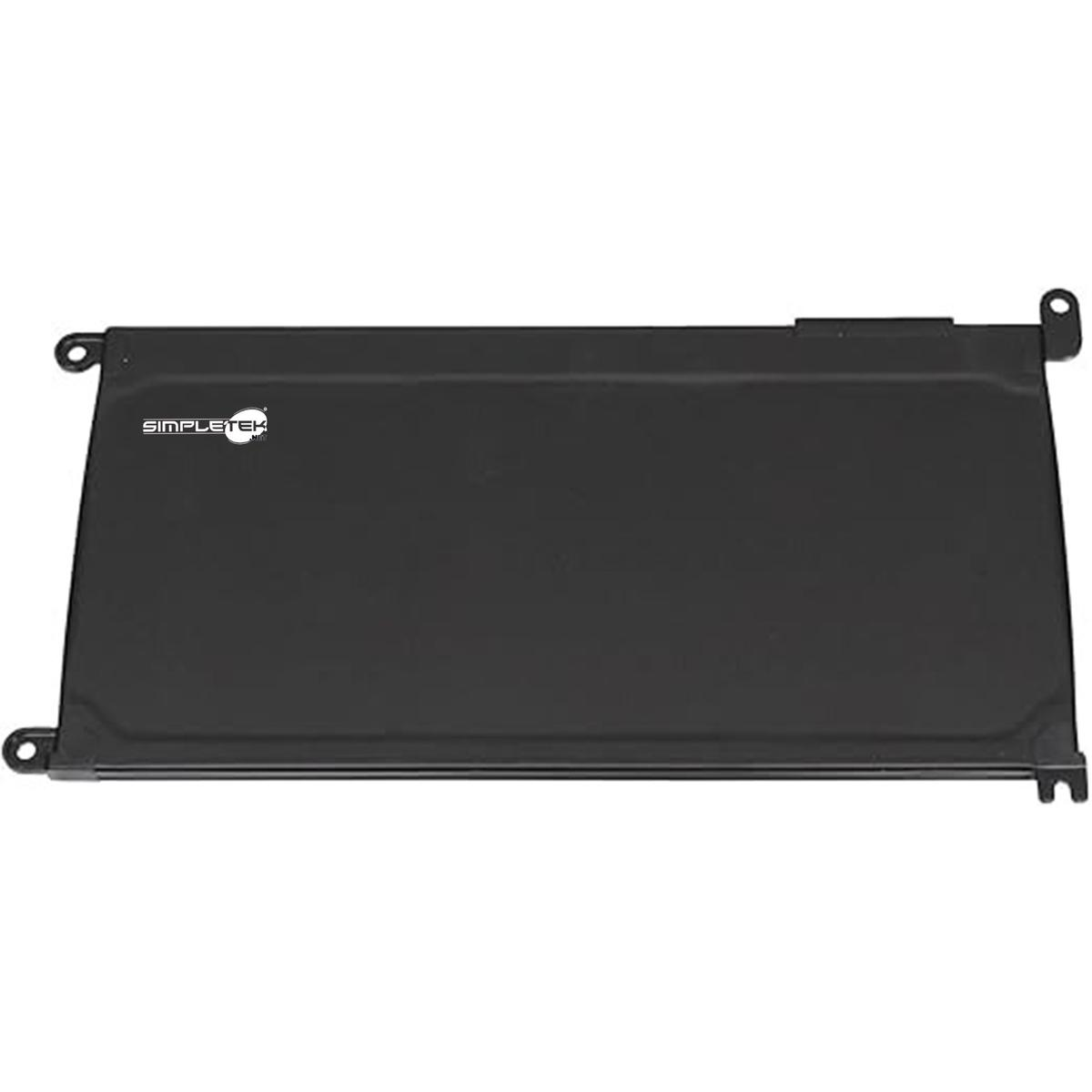 Batteria nera per laptop con logo argentato a sinistra.