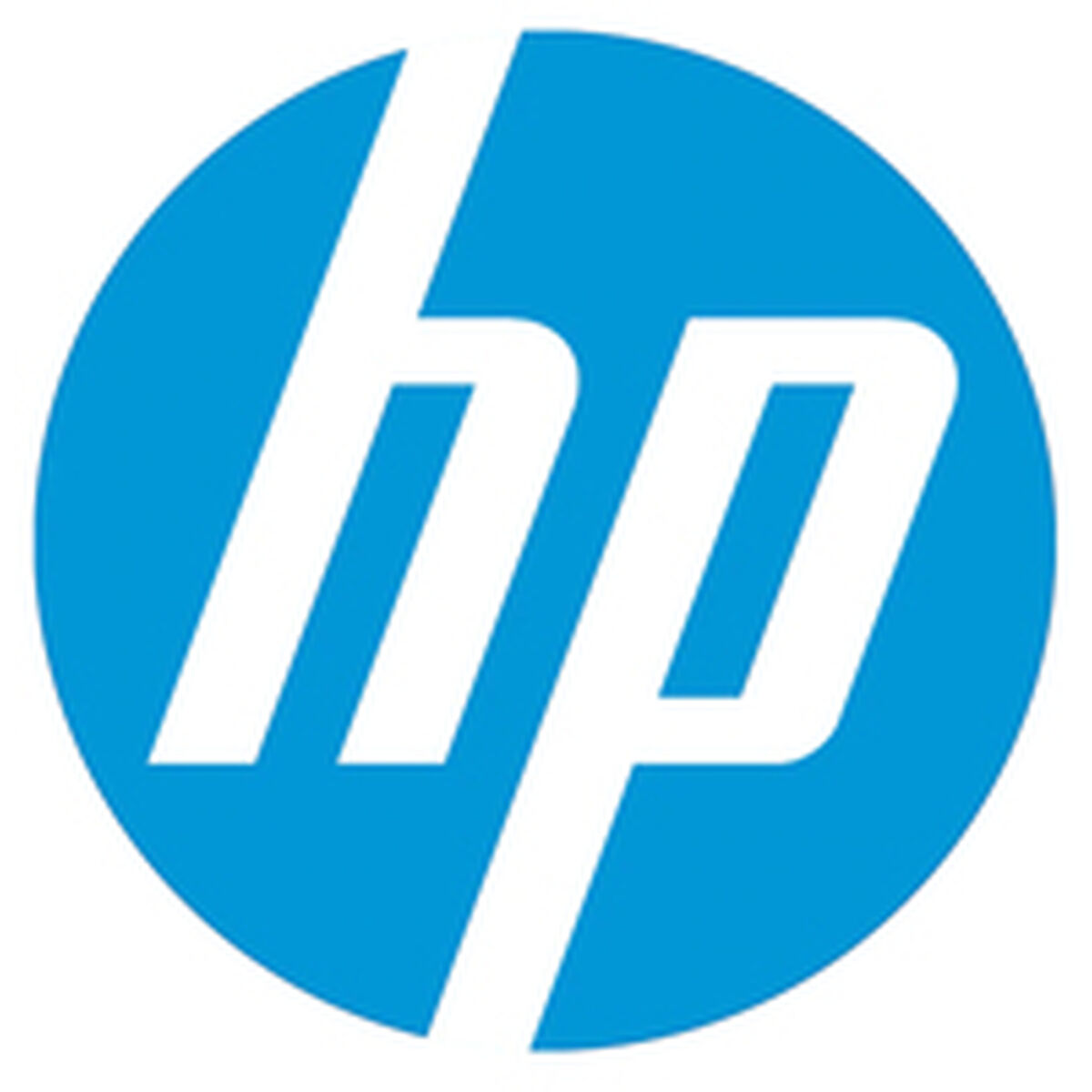Il logo HP in bianco su un cerchio blu.