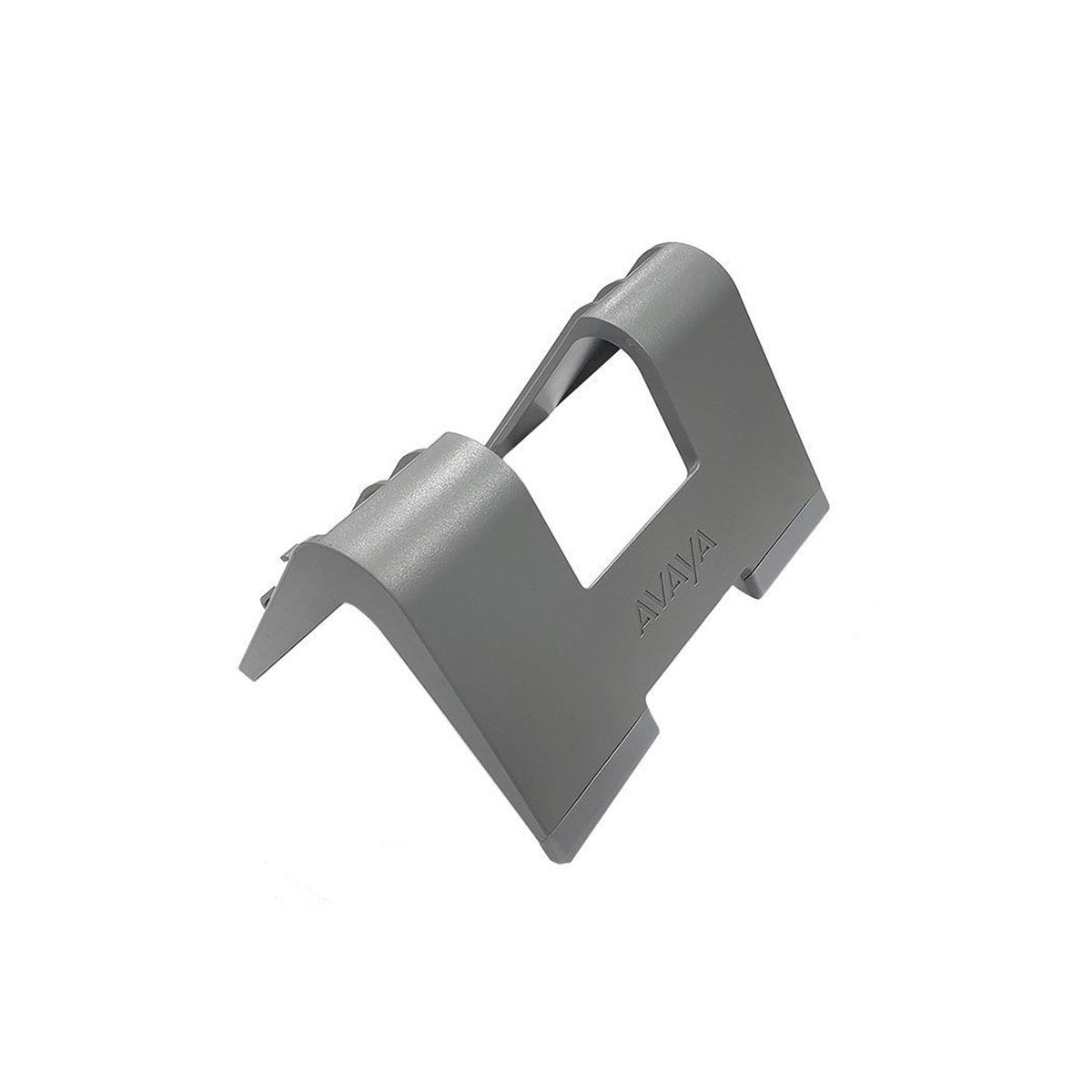 Supporto Avaya grigio in plastica con ritaglio rettangolare. Isolato su bianco.