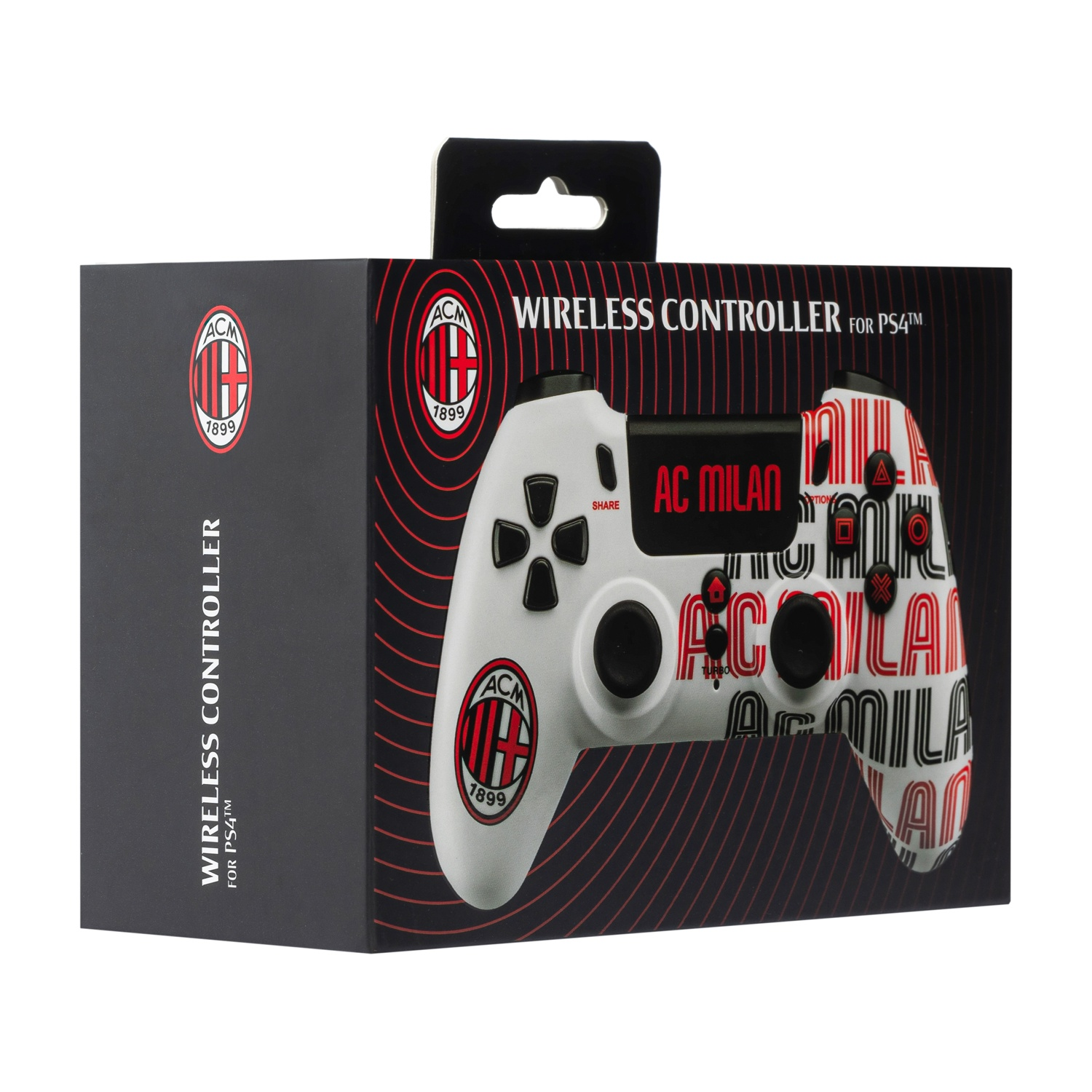 Scatola controller wireless AC Milan PS4 con logo e testo AC Milan.