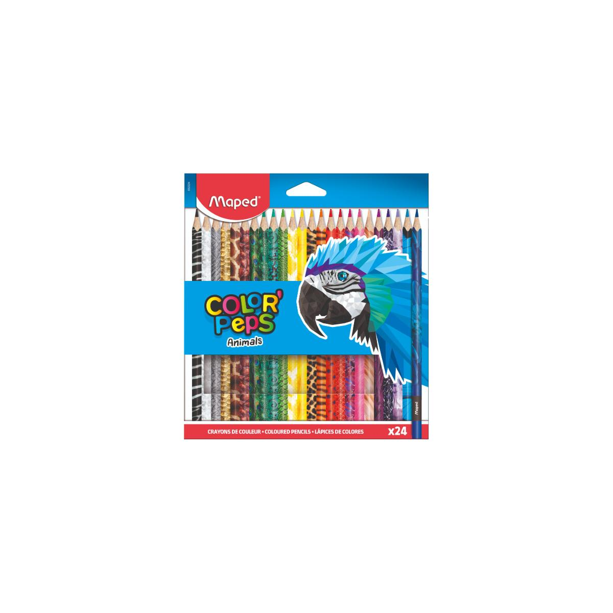 Confezione di matite colorate Maped Color Peps Animals con unara blu e disegni animalier.
