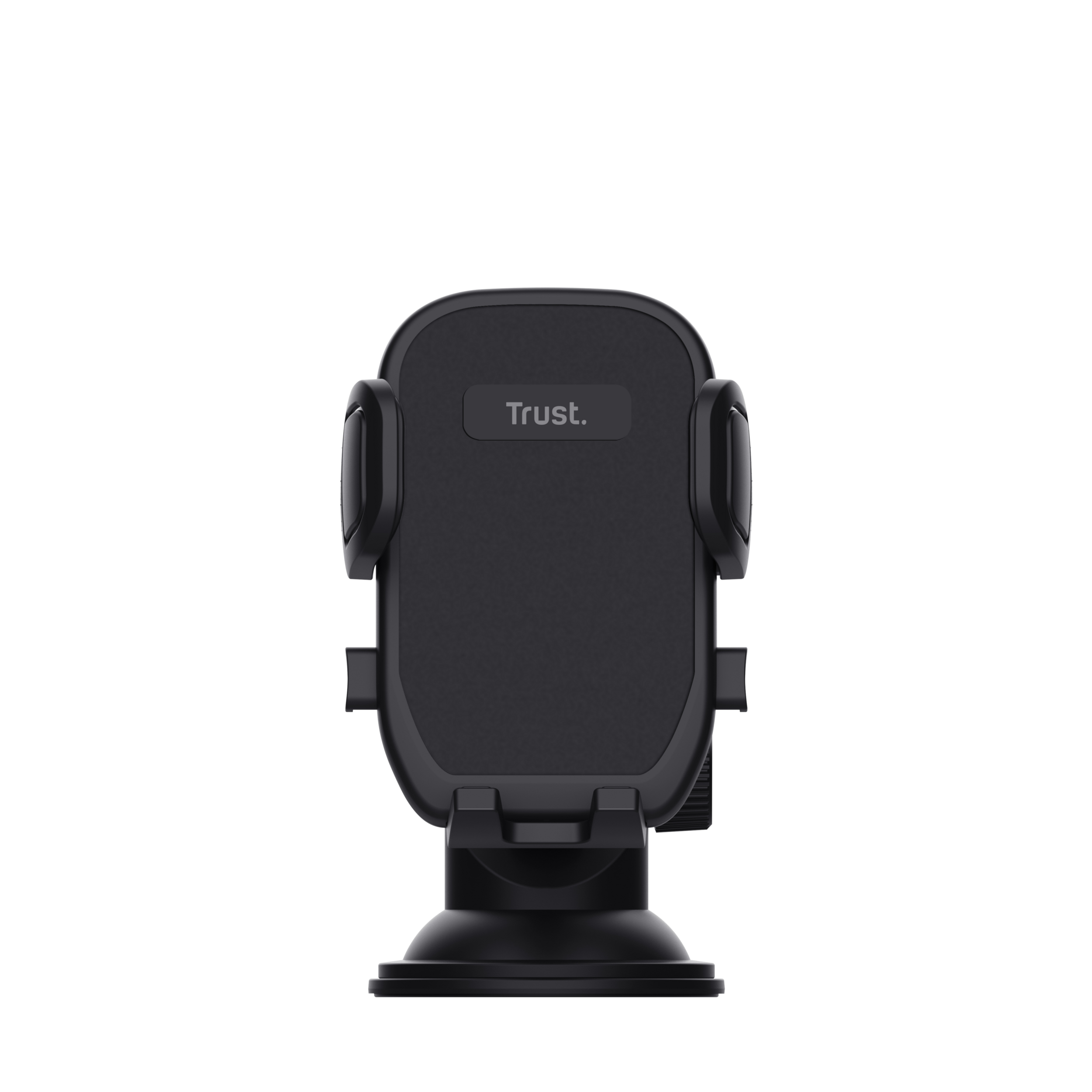 Supporto nero per cellulare con ventosa e logo "Trust."