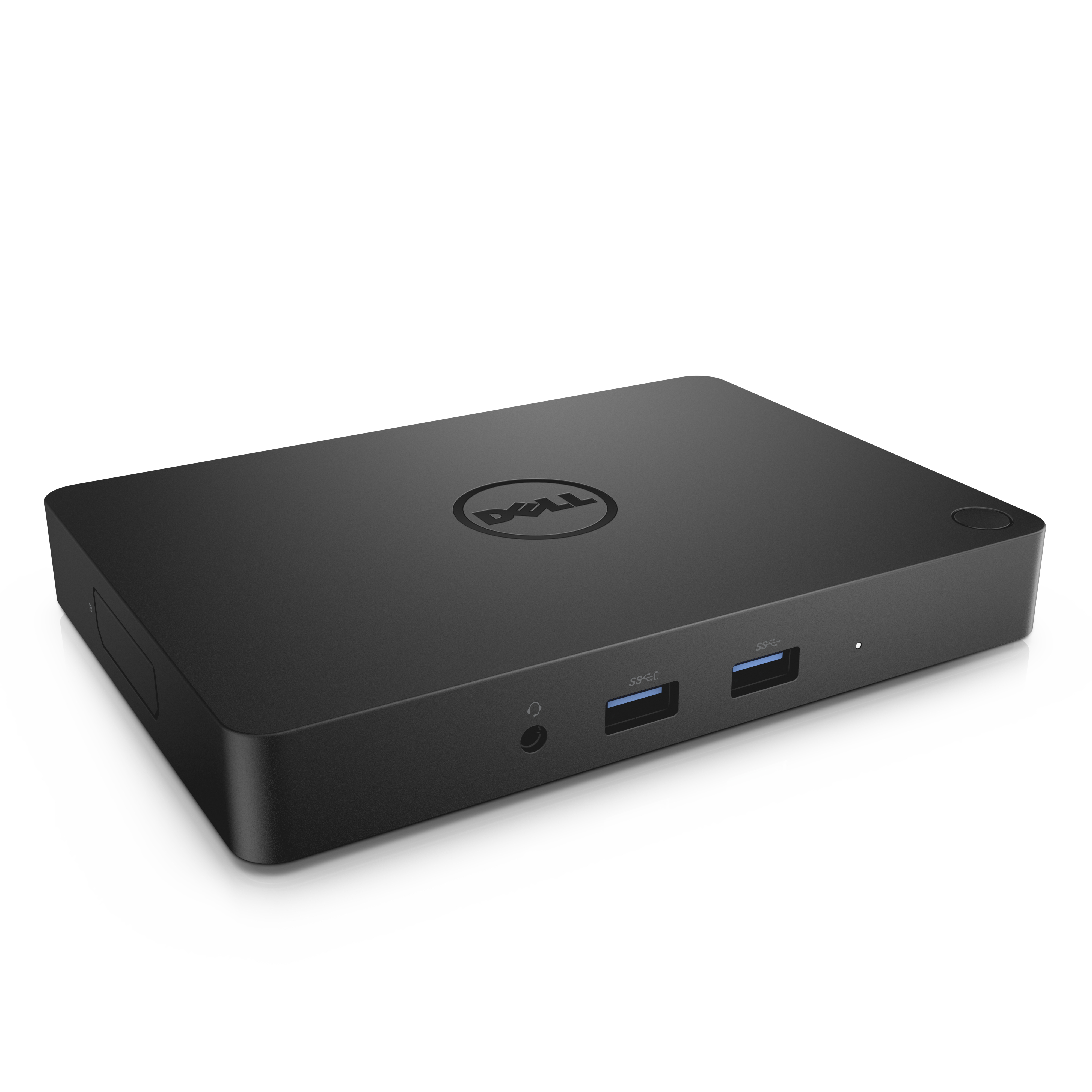 Docking station Dell nera con porte USB-A e jack per cuffie.