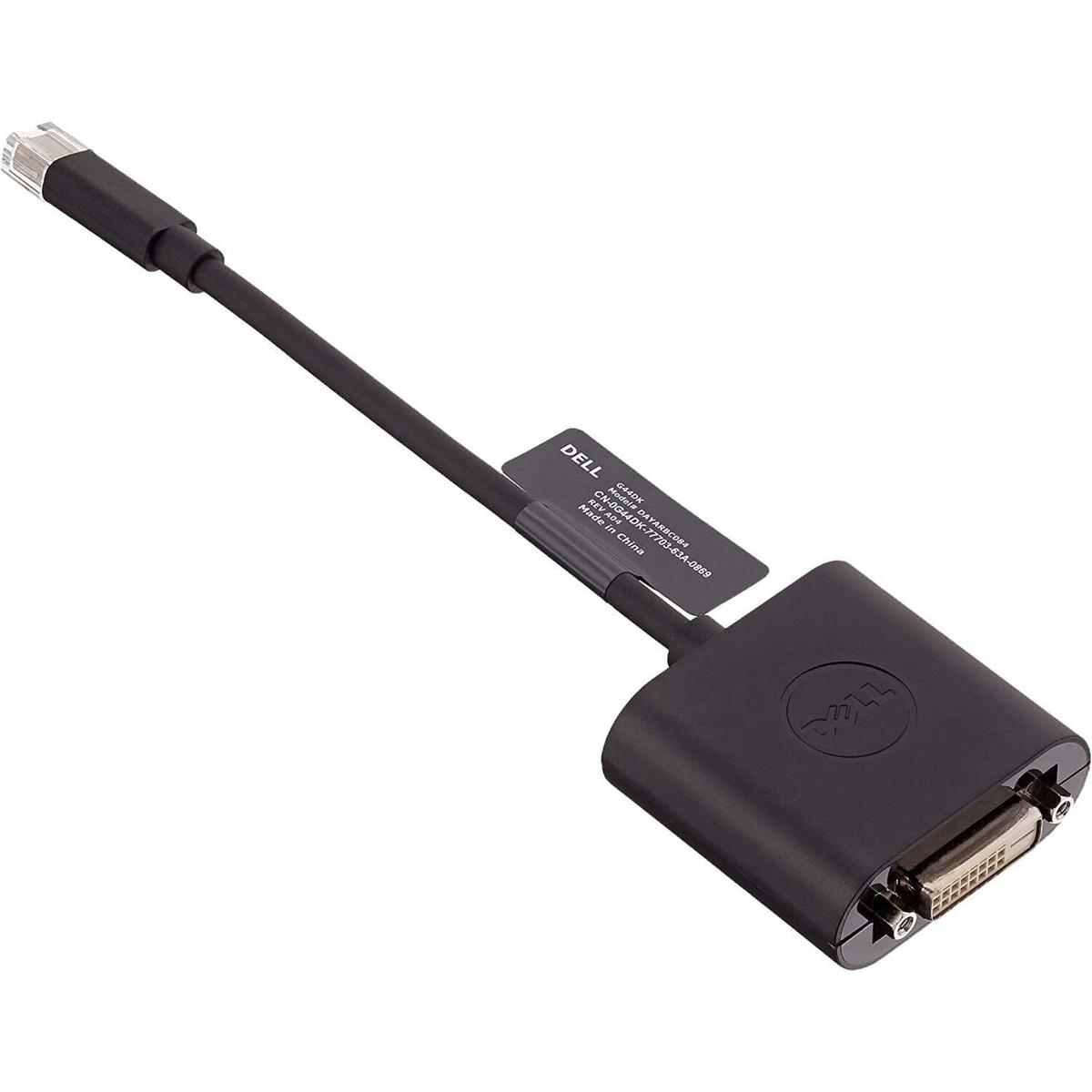 Cavo Dell nero con adattatore DisplayPort a DVI e connettore RJ45.