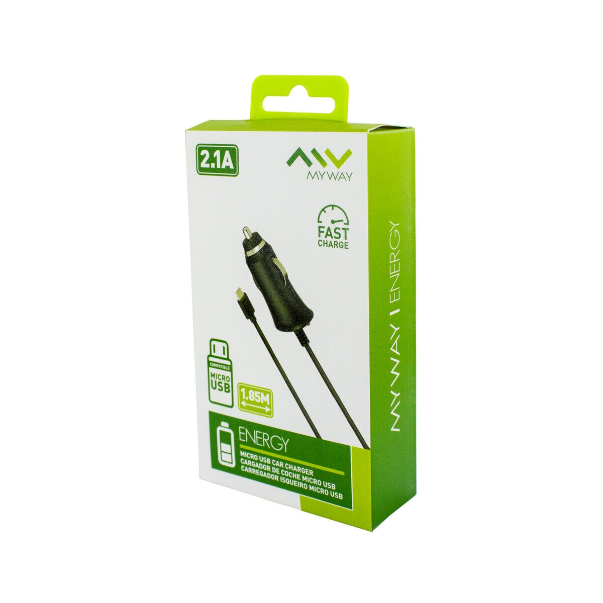 Scatola per caricabatterie auto USB da 2,1A con cavo, di Myway.