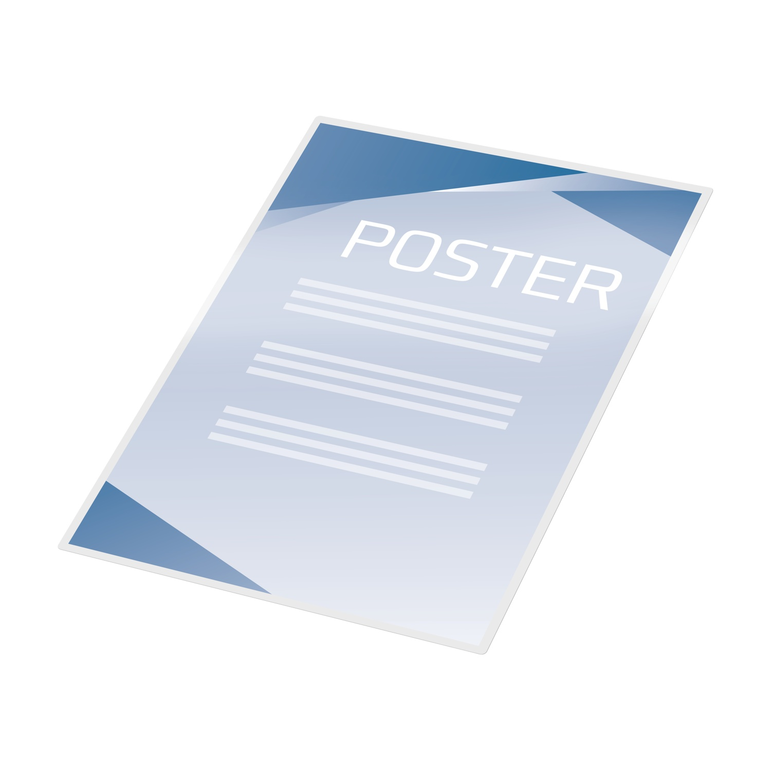 Un poster azzurro con la parola POSTER e righe per il testo.