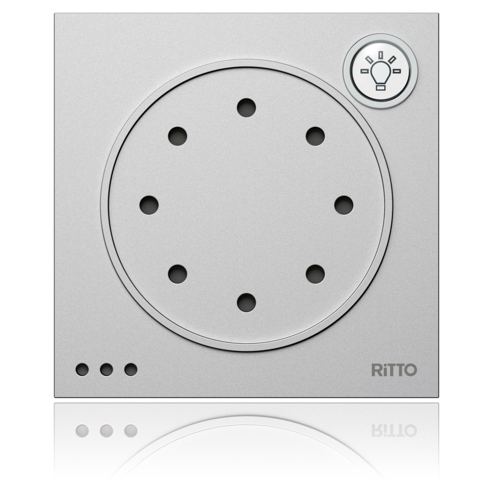 Pannello di controllo argentato con cerchio di sette punti e icona lampadina.