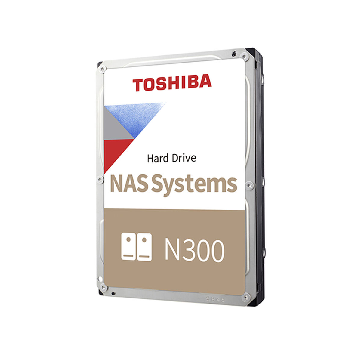 Disco Duro Toshiba NAS Systems N300. Carcasa plateada y negra con etiqueta blanca.