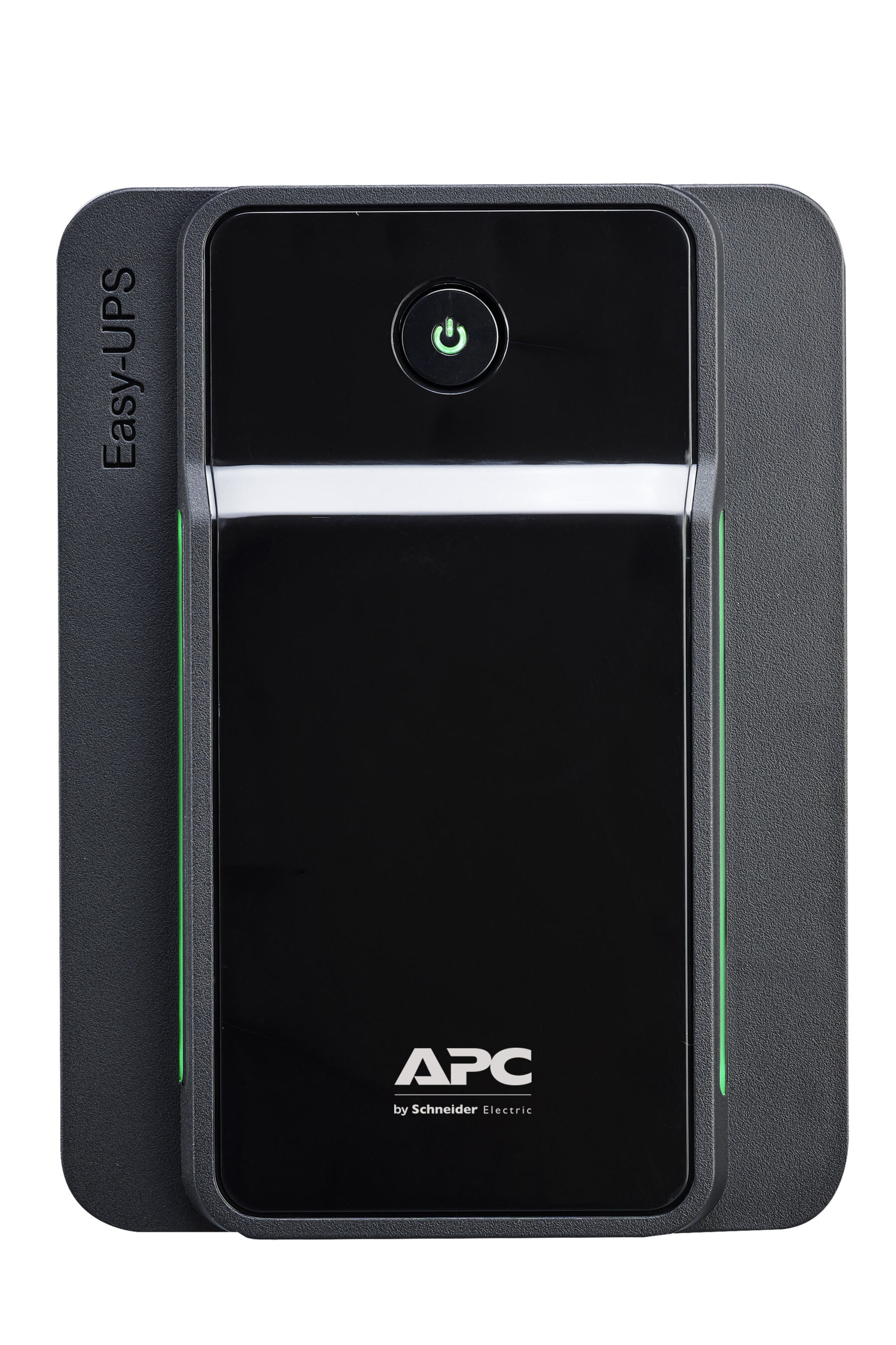 APC Easy-UPS nero con pulsante di accensione verde e bordo verde.