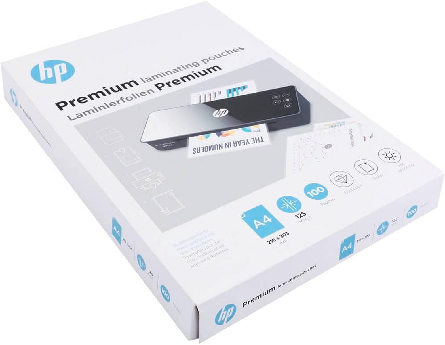 Folie do laminowania HP Premium A4, 100 szt., 125 mikronów, błyszczące.