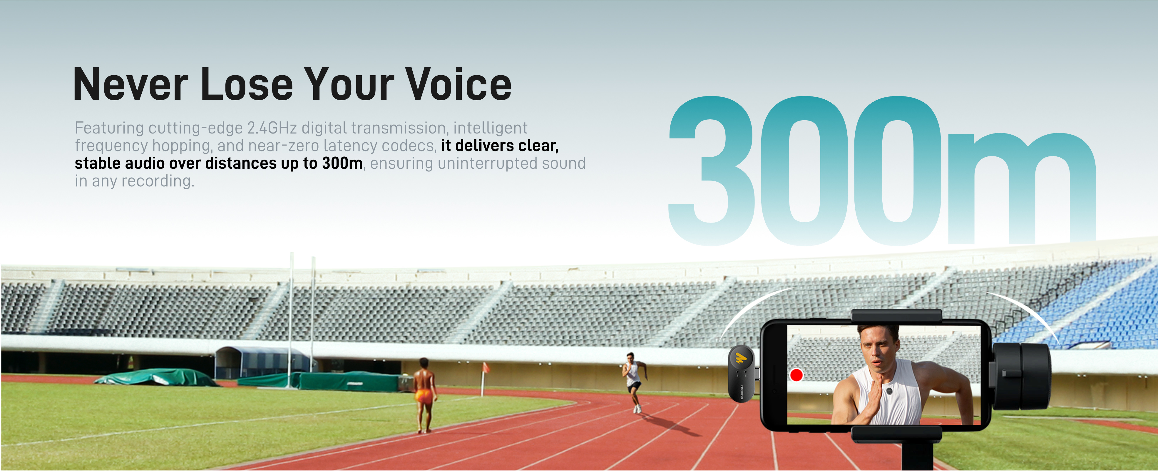 Piste de stade avec coureurs, enregistrement sur téléphone et 